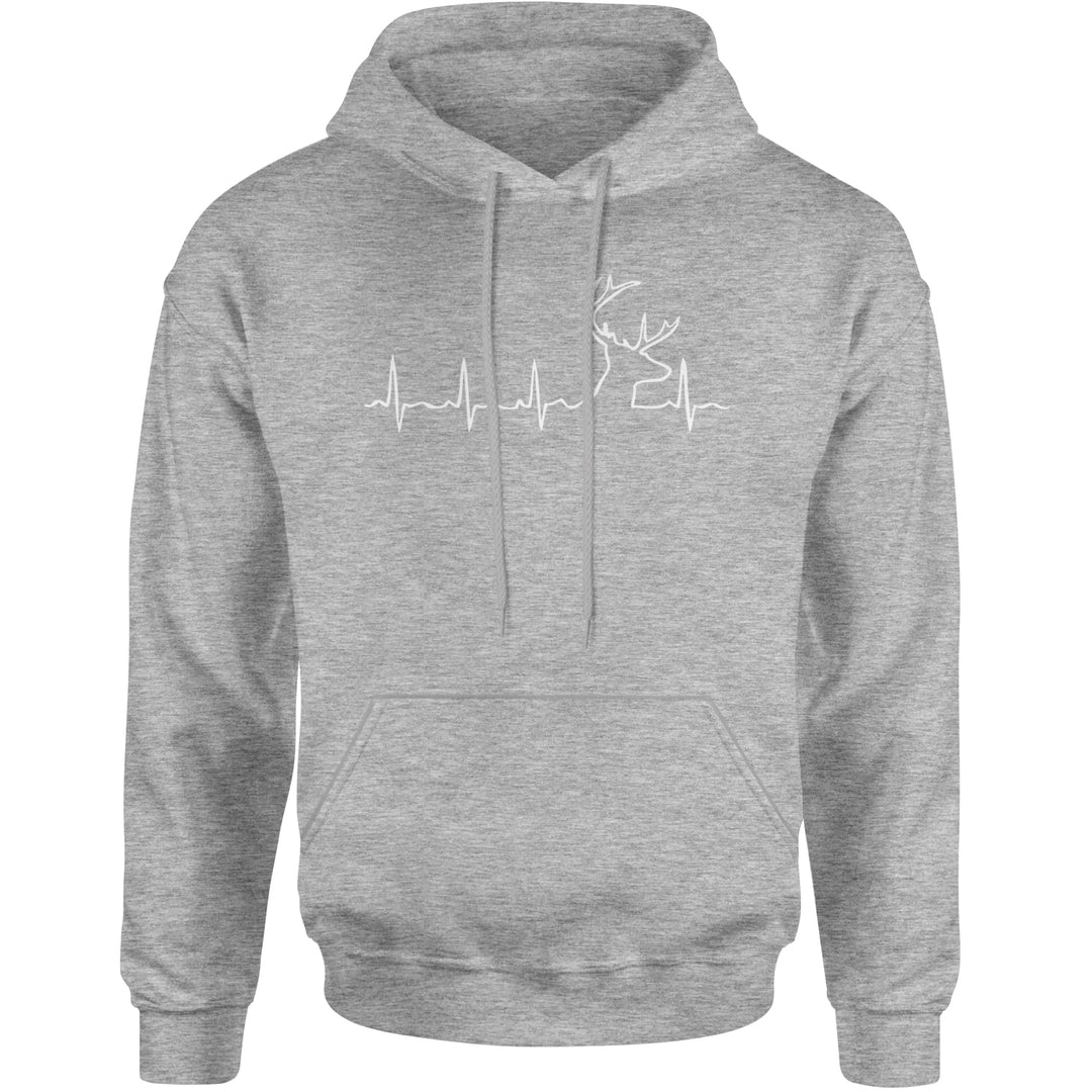 Hunting Heartbeat Deer Hunter Buck Stag Antlers  Adult Hoodie Sweatshirt Heather Grey