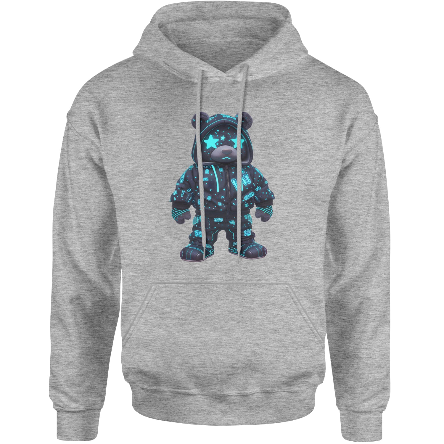 Starry Eyed Vaporwave Urban Graffiti Bear Adult Hoodie Sweatshirt Heather Grey