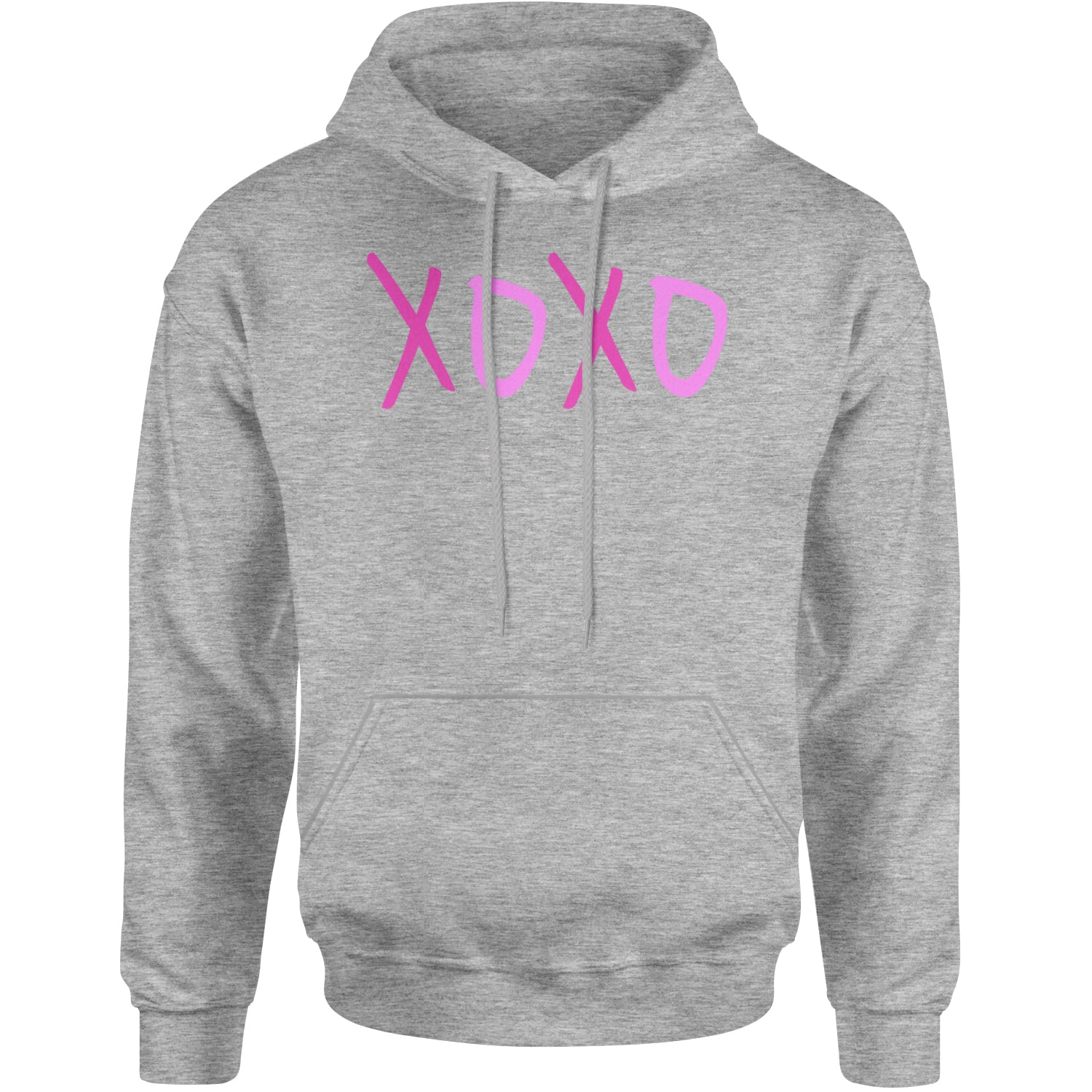 XOXO Pink Print Adult Hoodie Sweatshirt Heather Grey