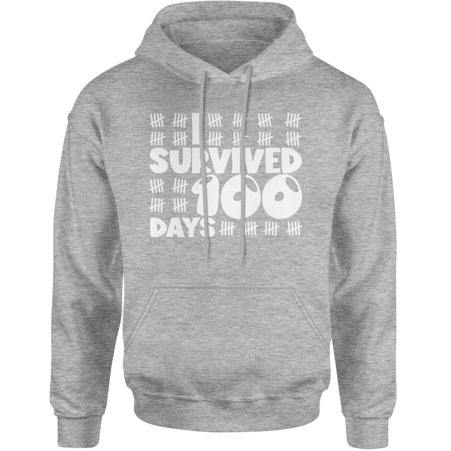 I Survived 100 Days Tally Marks Adult Hoodie Sweatshirt Heather Grey