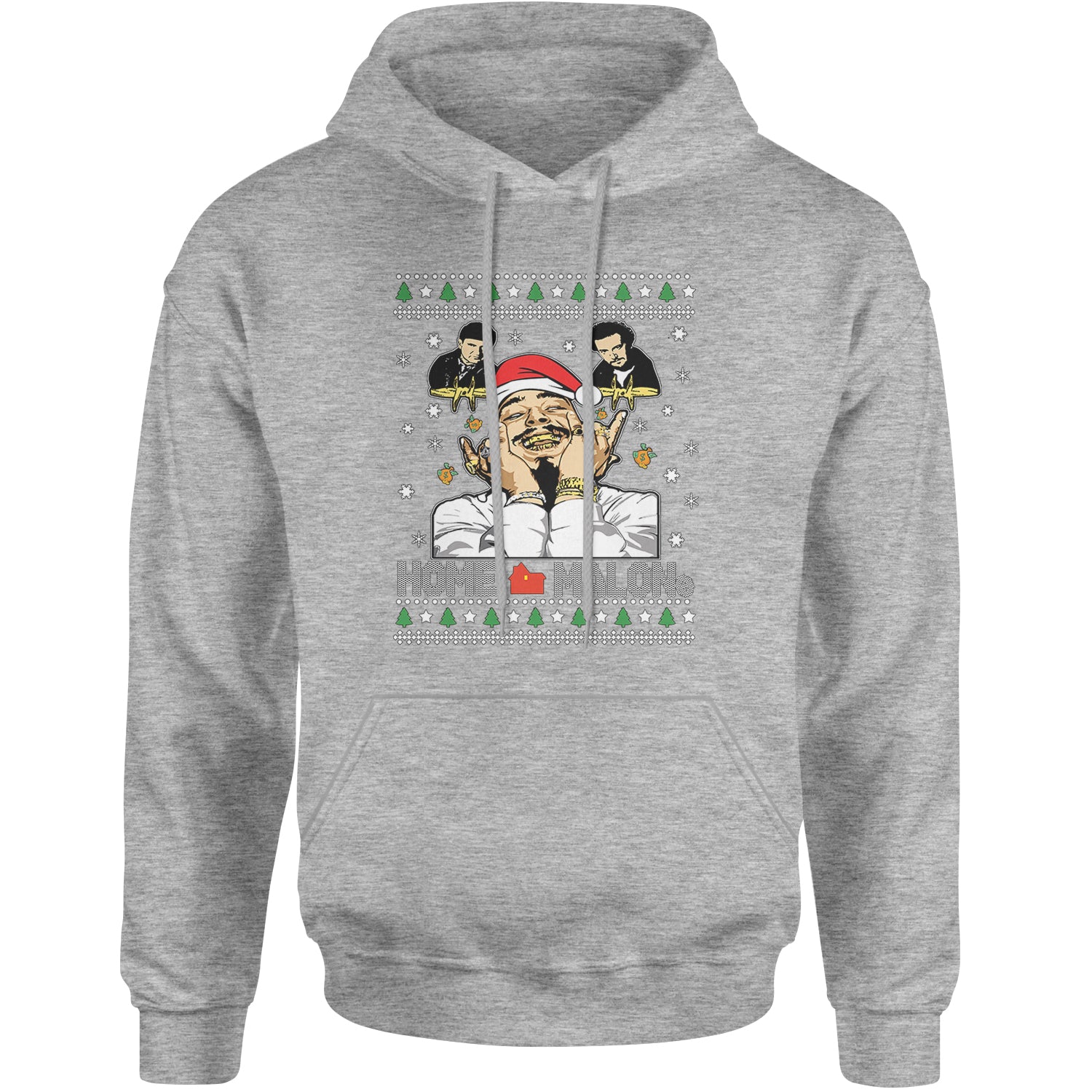 Home Malone Ugly Christmas Adult Hoodie Sweatshirt Heather Grey