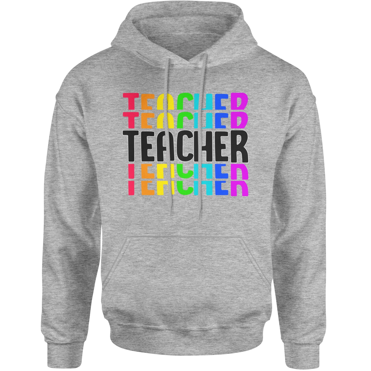 Teacher Repeated Rainbow Pattern Adult Hoodie Sweatshirt Heather Grey