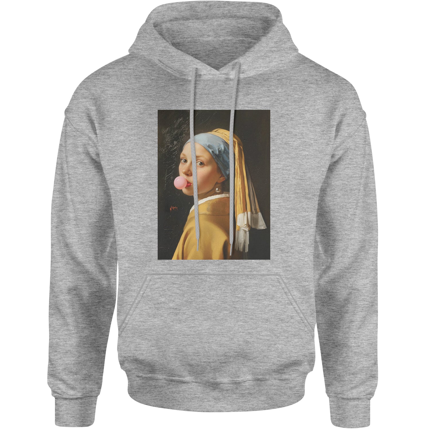 Girl with a Pearl Earring Bubble Gum Contemporary Art Adult Hoodie Sweatshirt Heather Grey