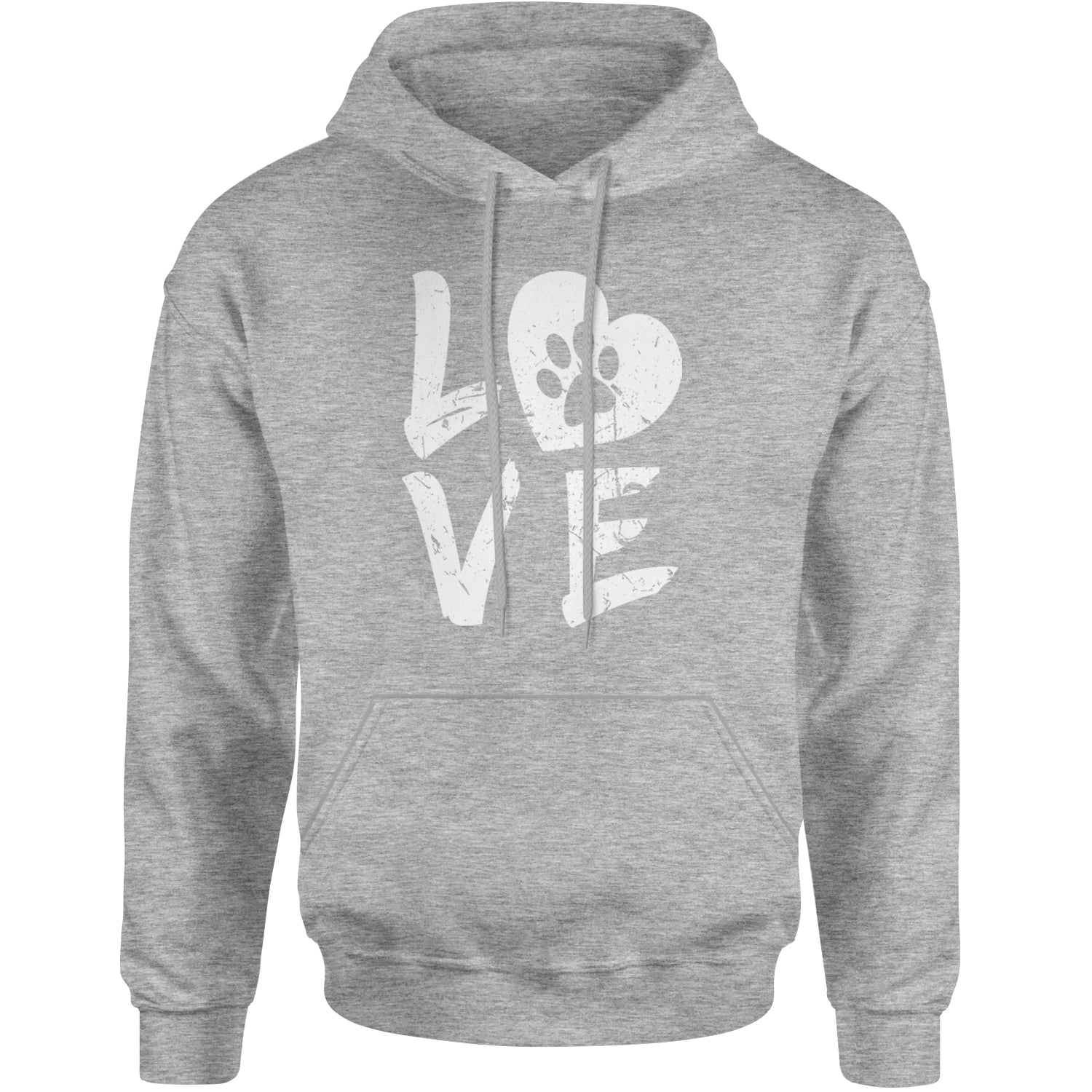 I Love My Dog Paw Print  Adult Hoodie Sweatshirt Heather Grey