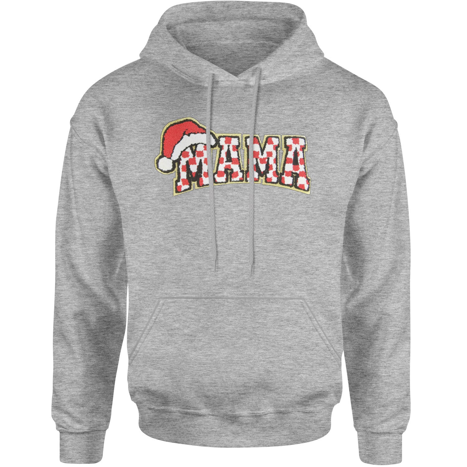 Mama Santa Hat Chenille Patch Adult Hoodie Sweatshirt Heather Grey