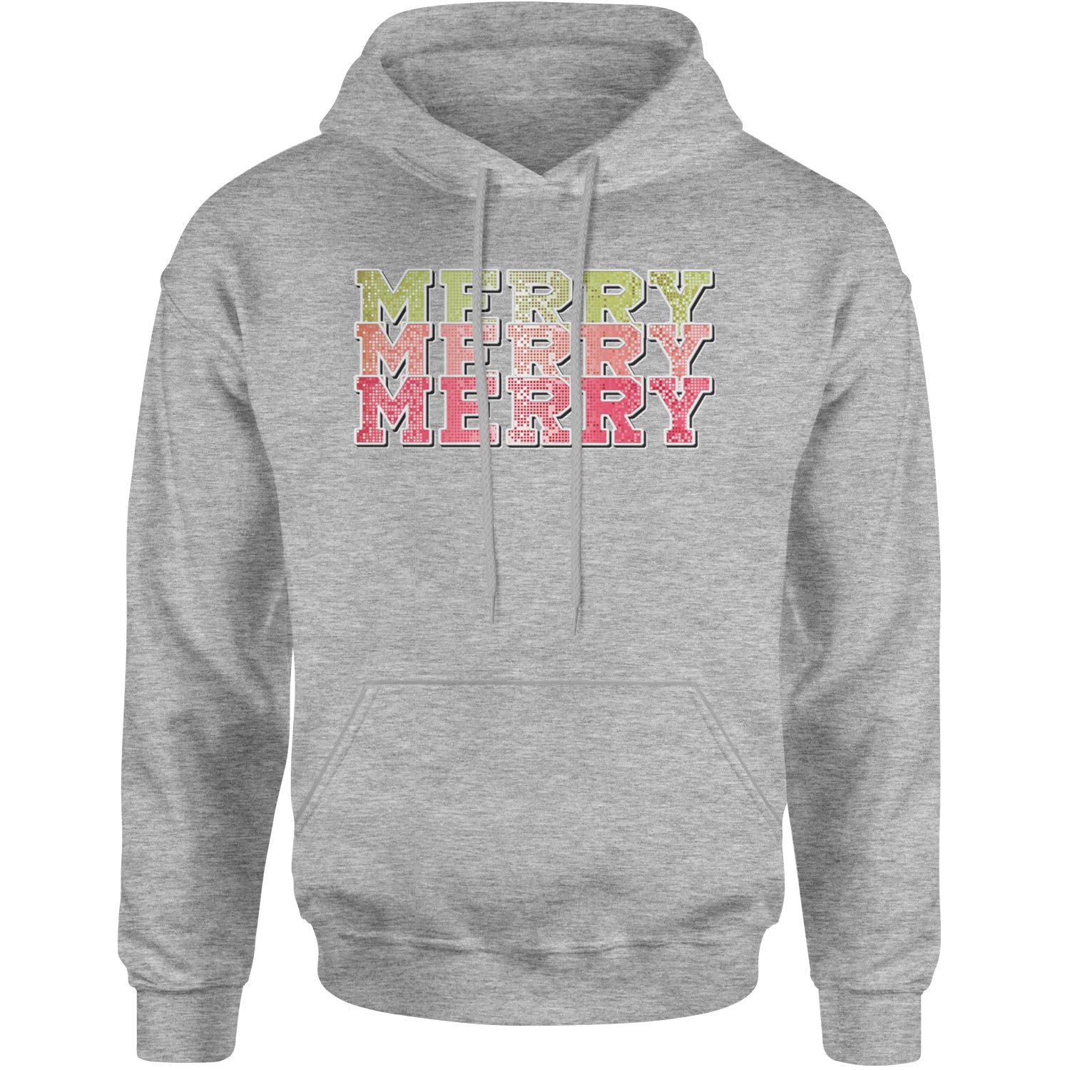 Merry Merry Merry Faux Sequins Adult Hoodie Sweatshirt Heather Grey