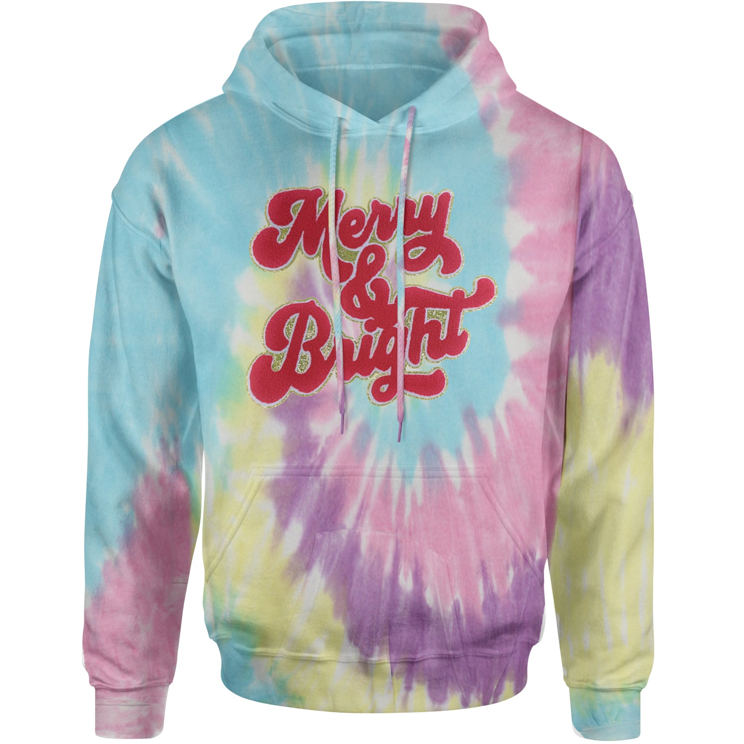 Merry & Bright Chenille Glitter Adult Hoodie Sweatshirt Jellybean