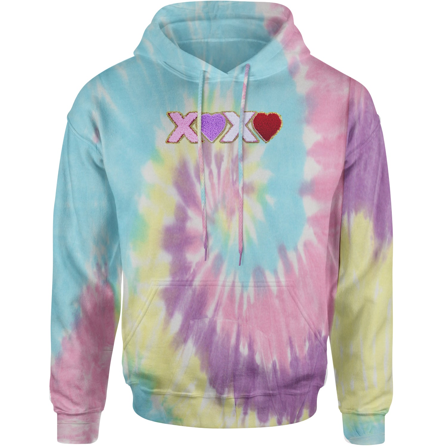 XOXO Chenille Patch Valentines Days Adult Hoodie Sweatshirt Jellybean