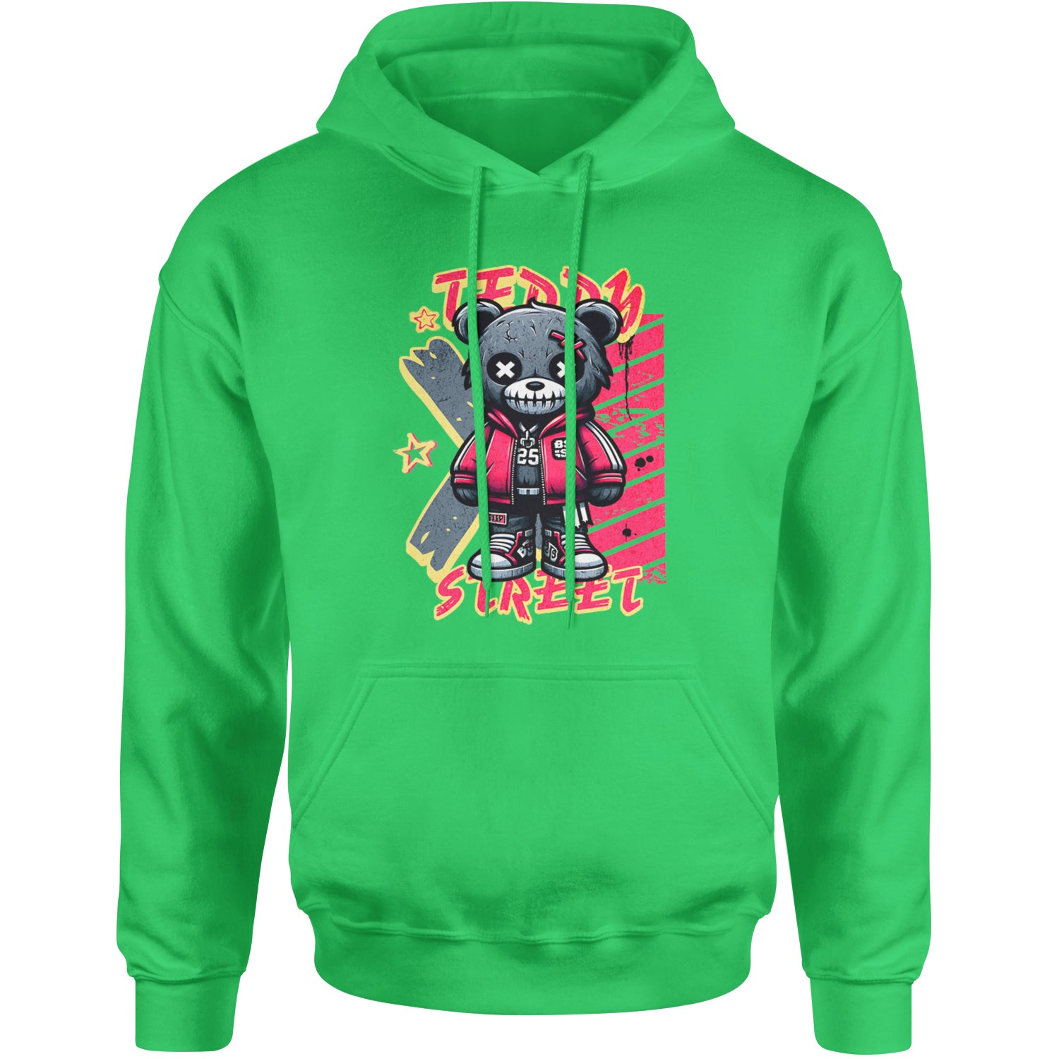 Teddy Attitude Urban Graffiti Bear Adult Hoodie Sweatshirt Kelly Green