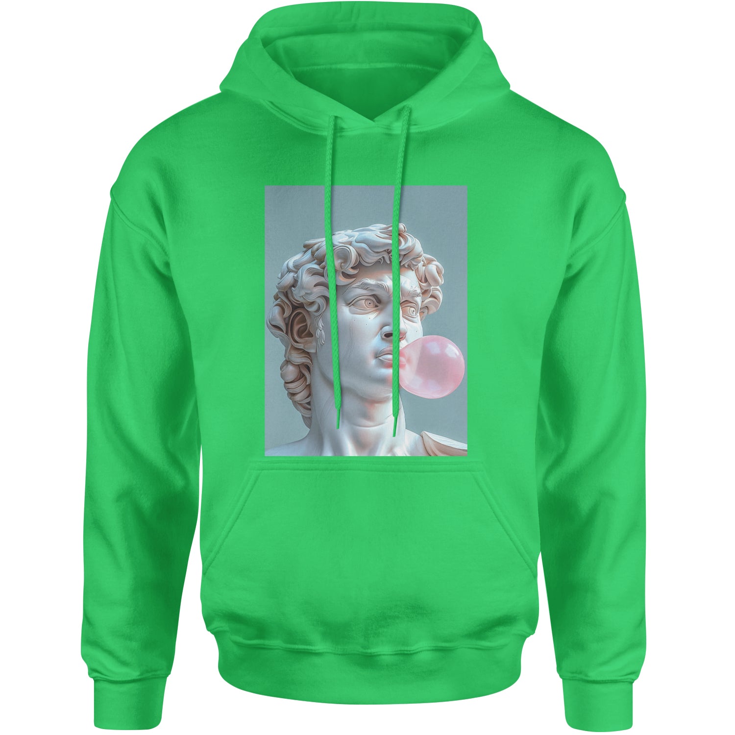 Michelangelo's David with Bubble Gum Contemporary Statue Art Adult Hoodie Sweatshirt Kelly Green