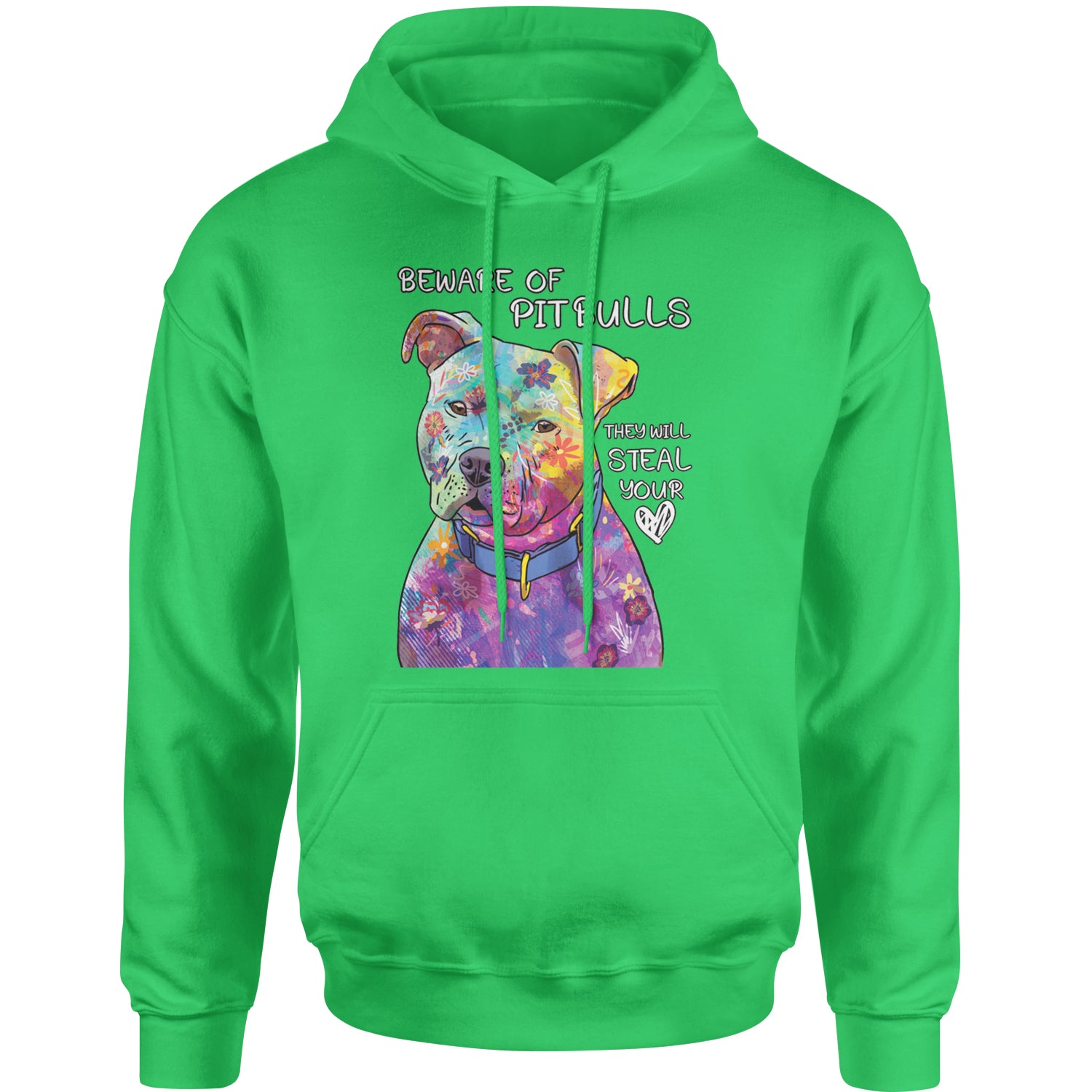 Beware Of Pit Bulls, They Will Steal Your Heart  Adult Hoodie Sweatshirt Kelly Green