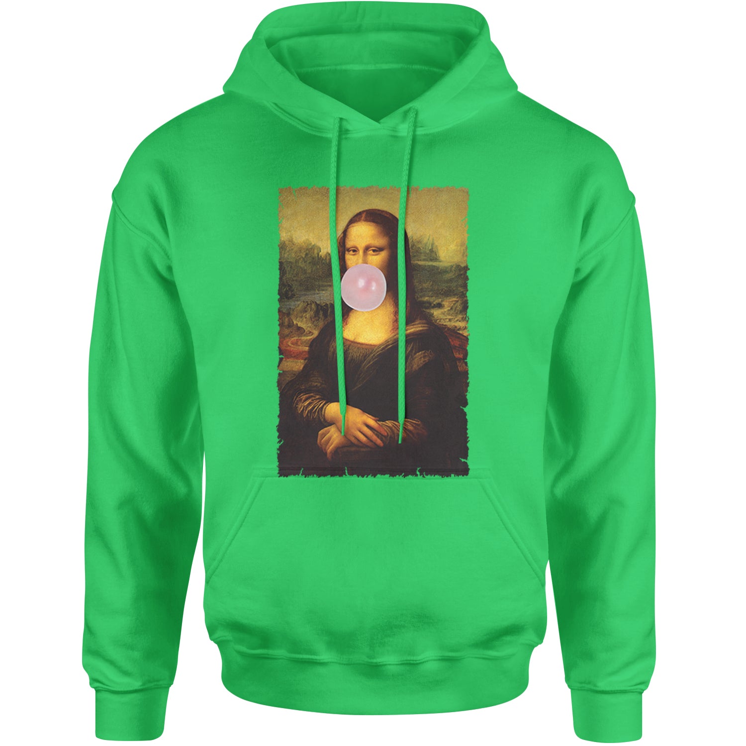 Mona Lisa Smile Pink Bubble Gum Da Vinci Icon Adult Hoodie Sweatshirt Kelly Green