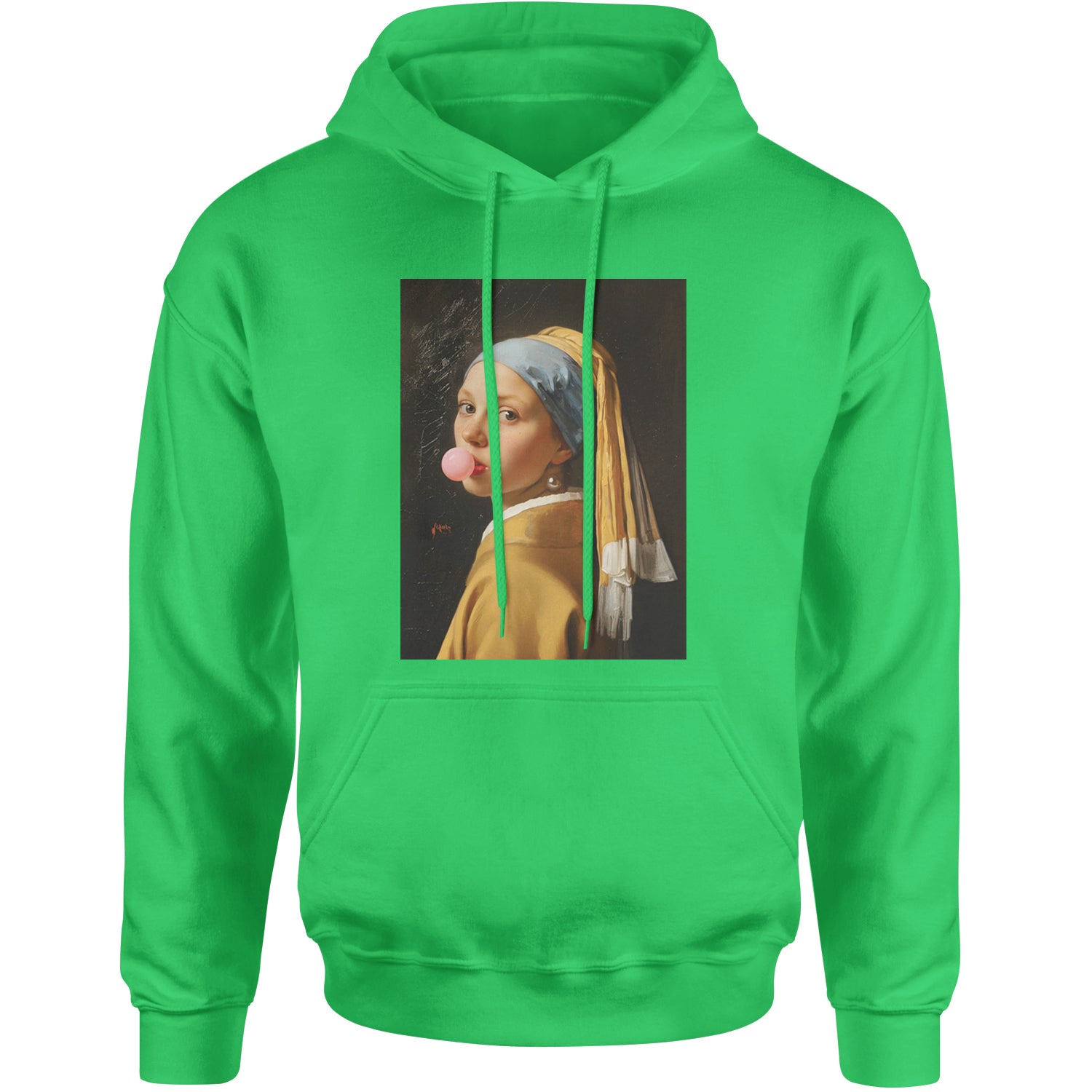 Girl with a Pearl Earring Bubble Gum Contemporary Art Adult Hoodie Sweatshirt Kelly Green