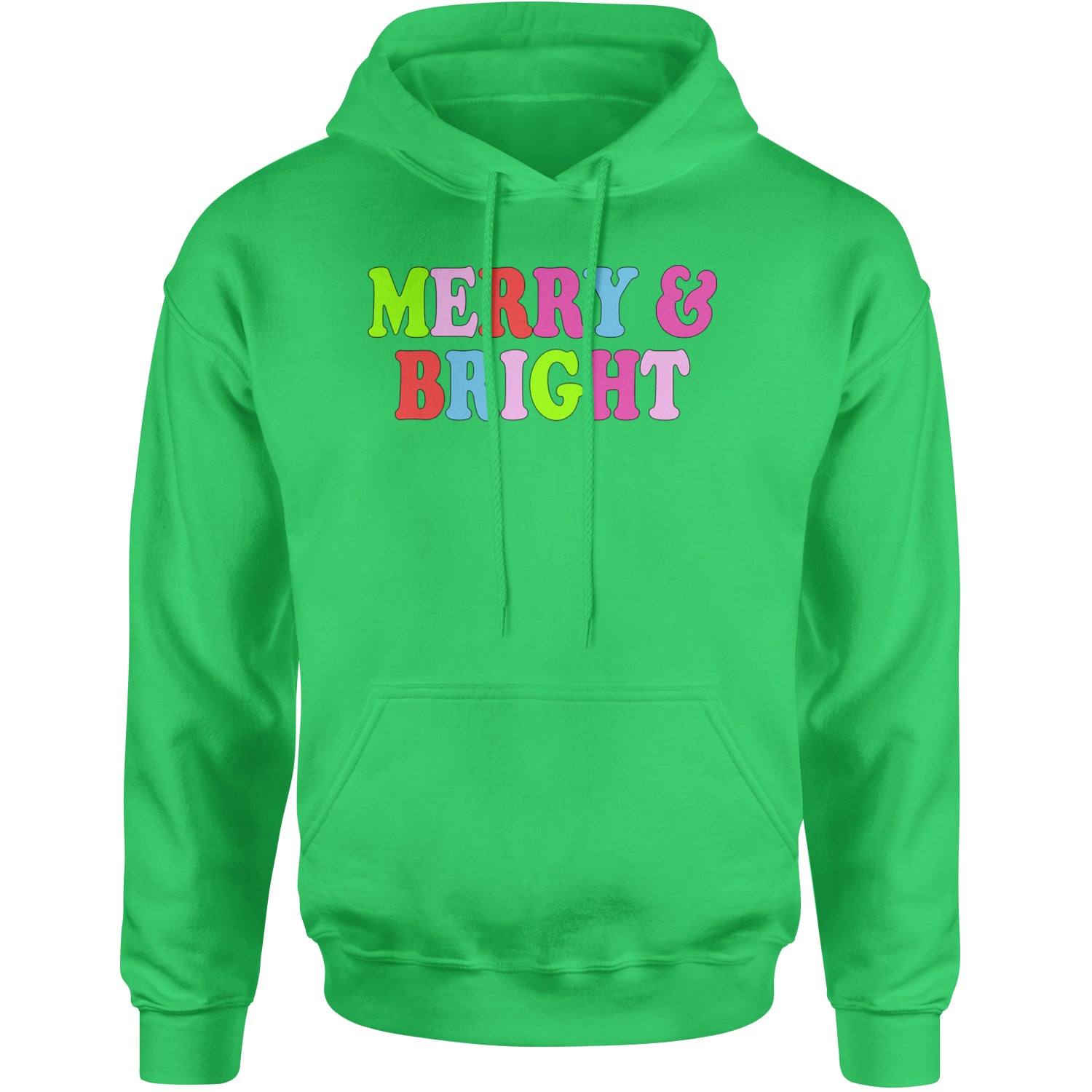 Merry and Bright Festive Christmas Holiday Adult Hoodie Sweatshirt Kelly Green