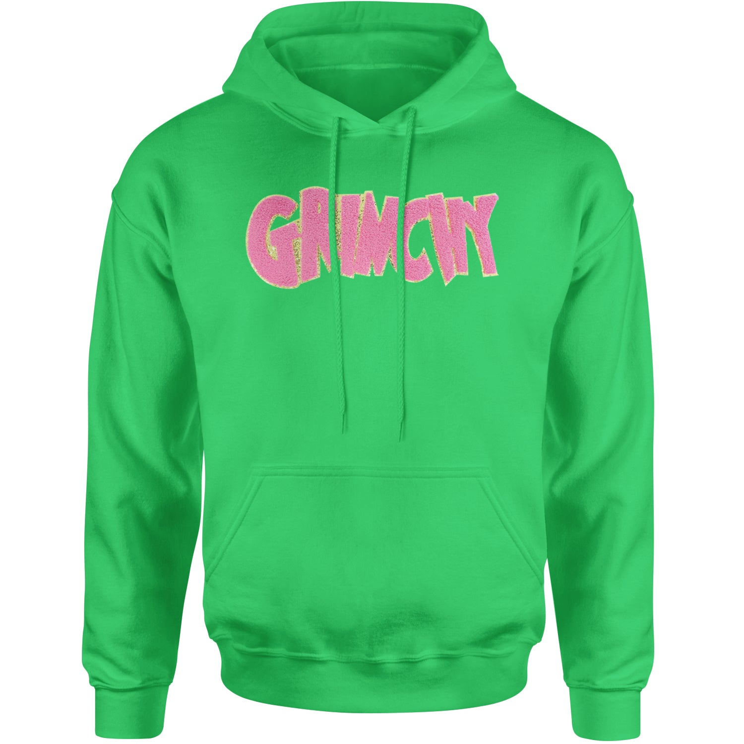 Pink Gr-nchy Chenille Patch Adult Hoodie Sweatshirt Kelly Green