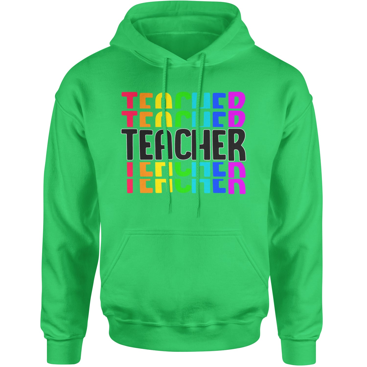 Teacher Repeated Rainbow Pattern Adult Hoodie Sweatshirt Kelly Green