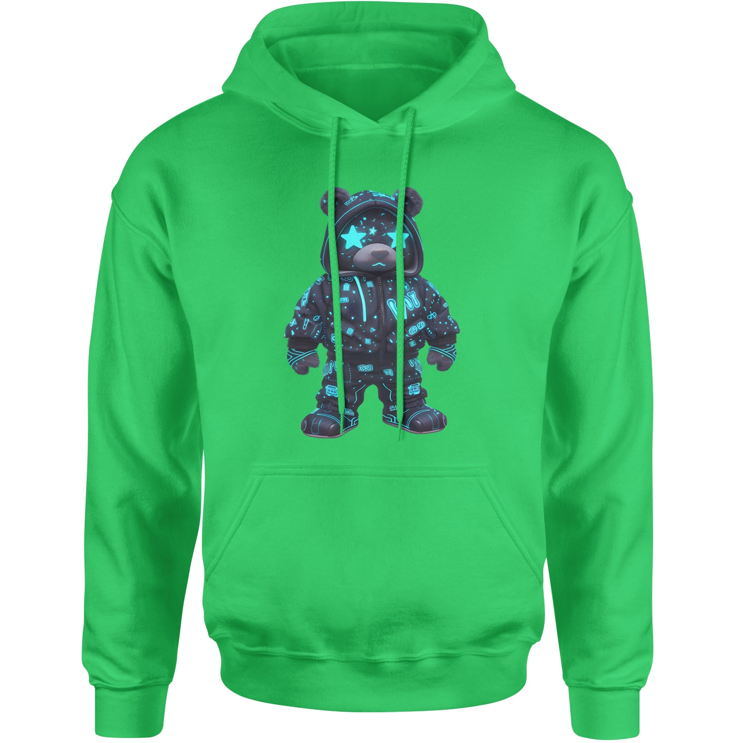 Starry Eyed Vaporwave Urban Graffiti Bear Adult Hoodie Sweatshirt Kelly Green