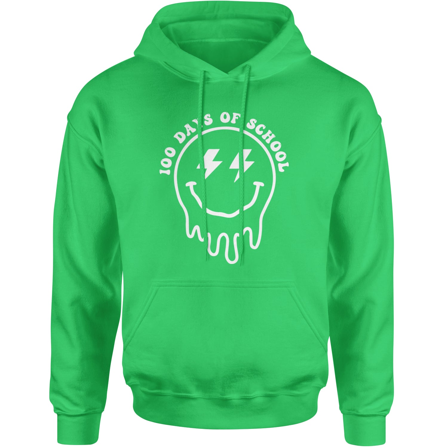 Melting Smile Face 100 Days Of School Adult Hoodie Sweatshirt Kelly Green