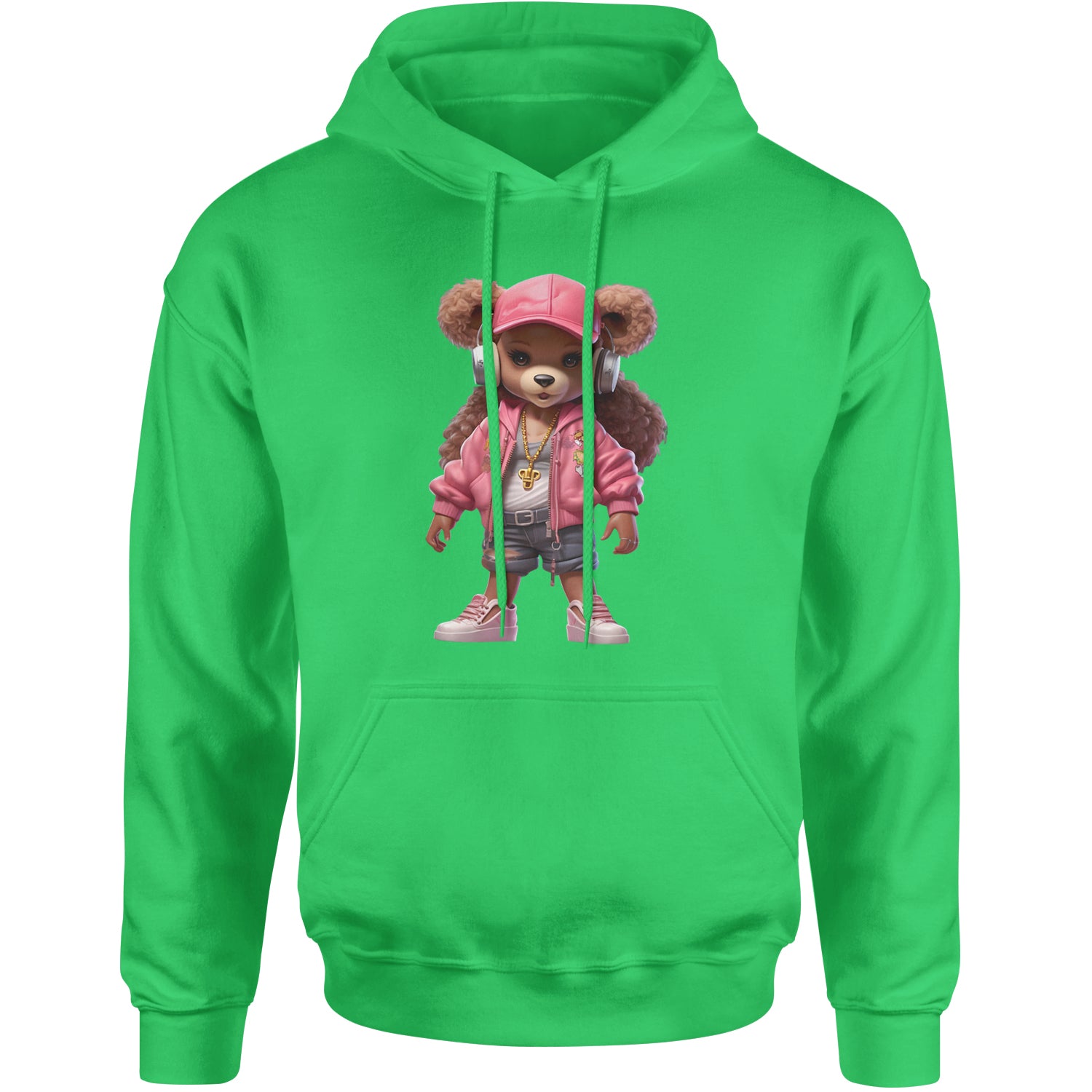 Pink Female Urban Graffiti Bear Adult Hoodie Sweatshirt Kelly Green