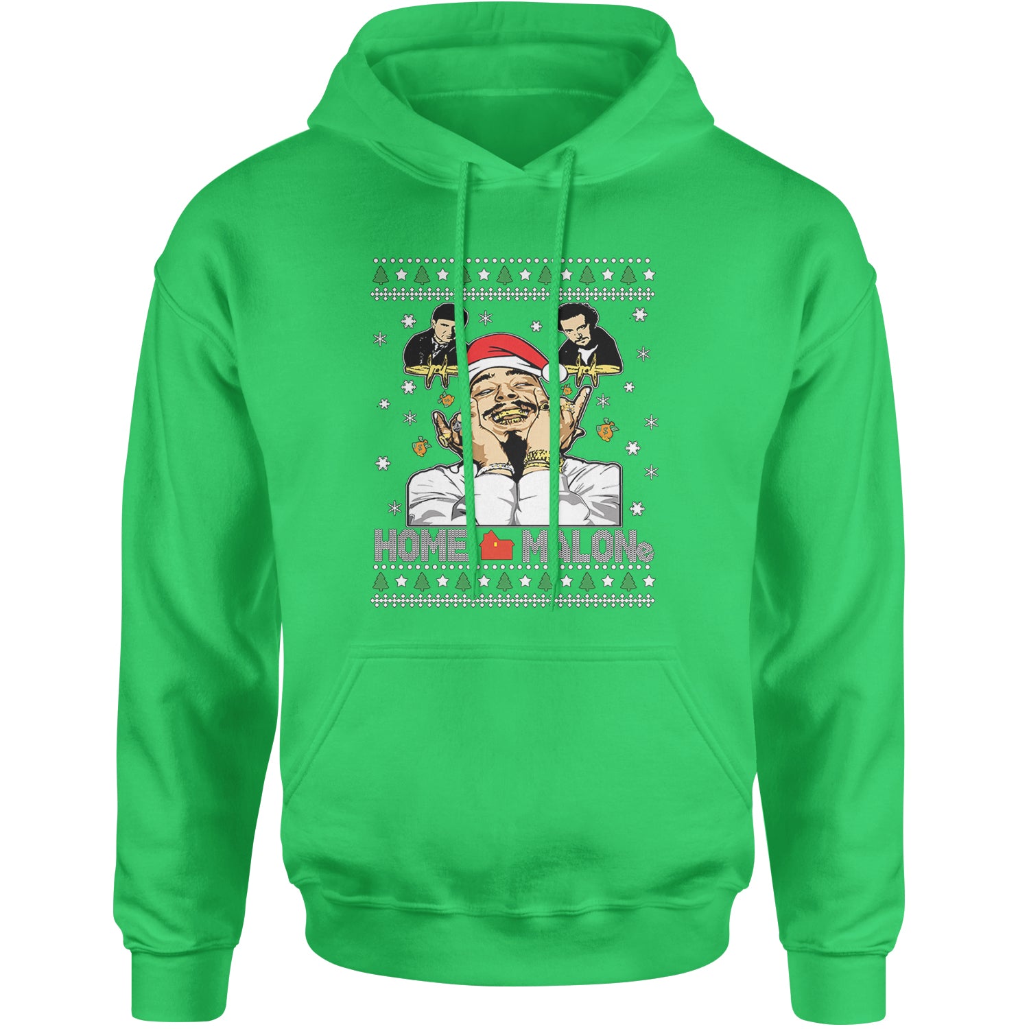 Home Malone Ugly Christmas Adult Hoodie Sweatshirt Kelly Green