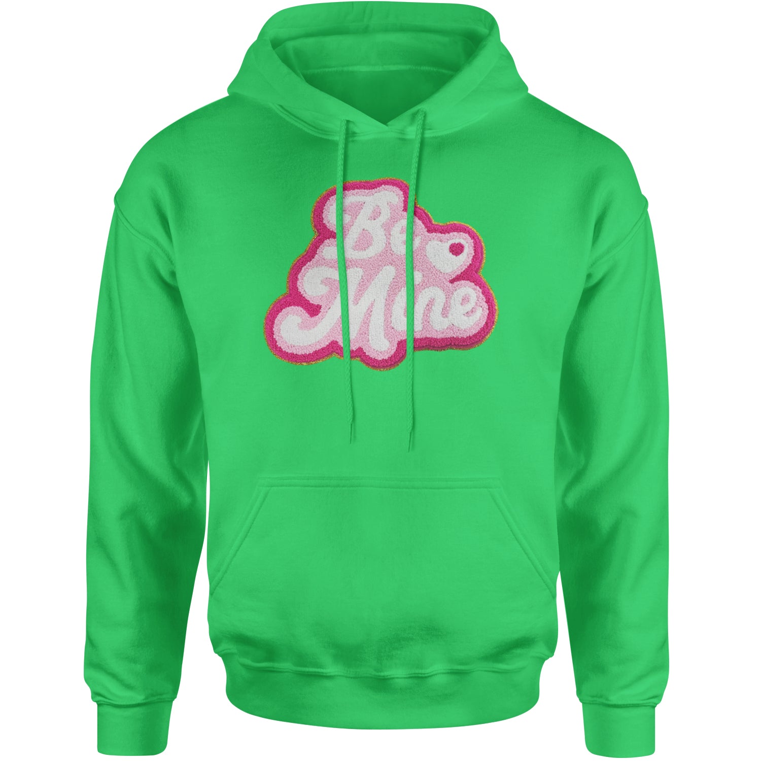 Be Mine Chenille Patch Valentines Days Adult Hoodie Sweatshirt Kelly Green