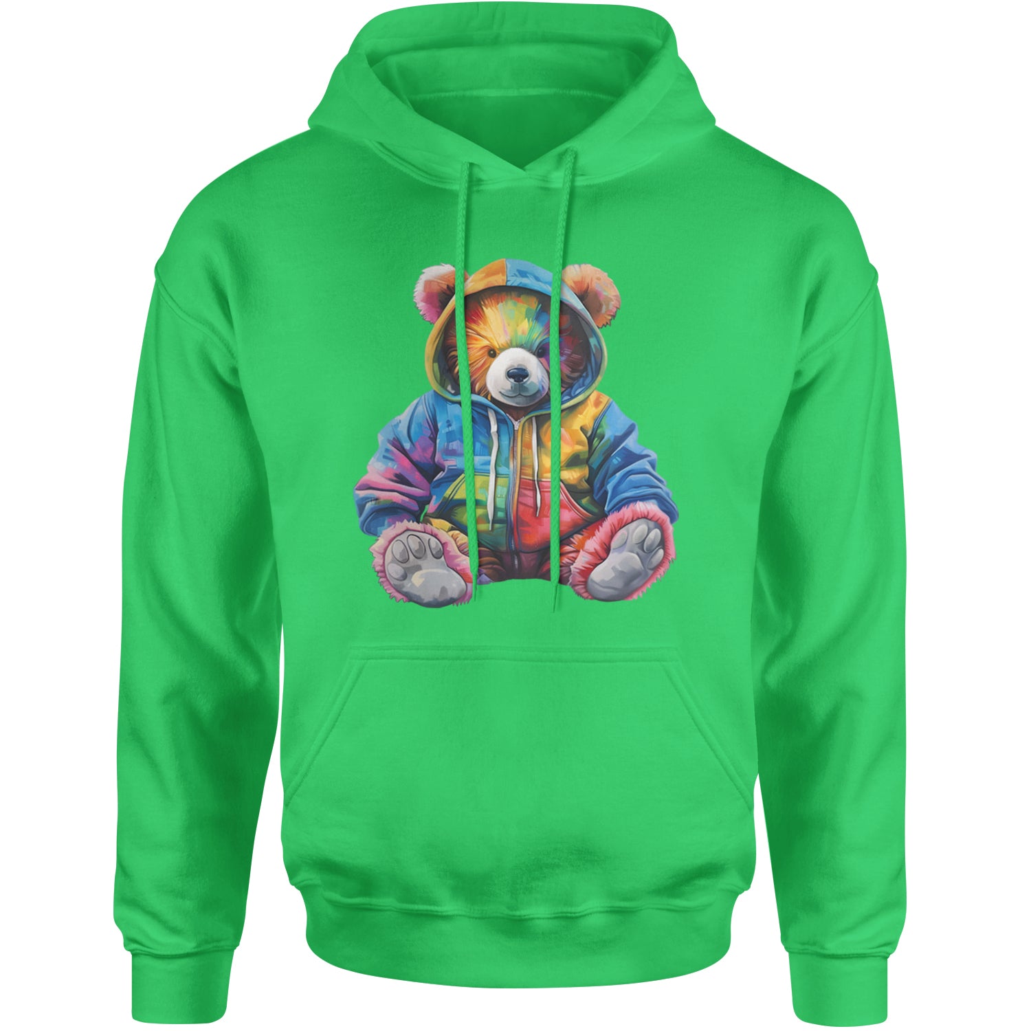 Rainbow Streetwear Urban Graffiti Bear Adult Hoodie Sweatshirt Kelly Green