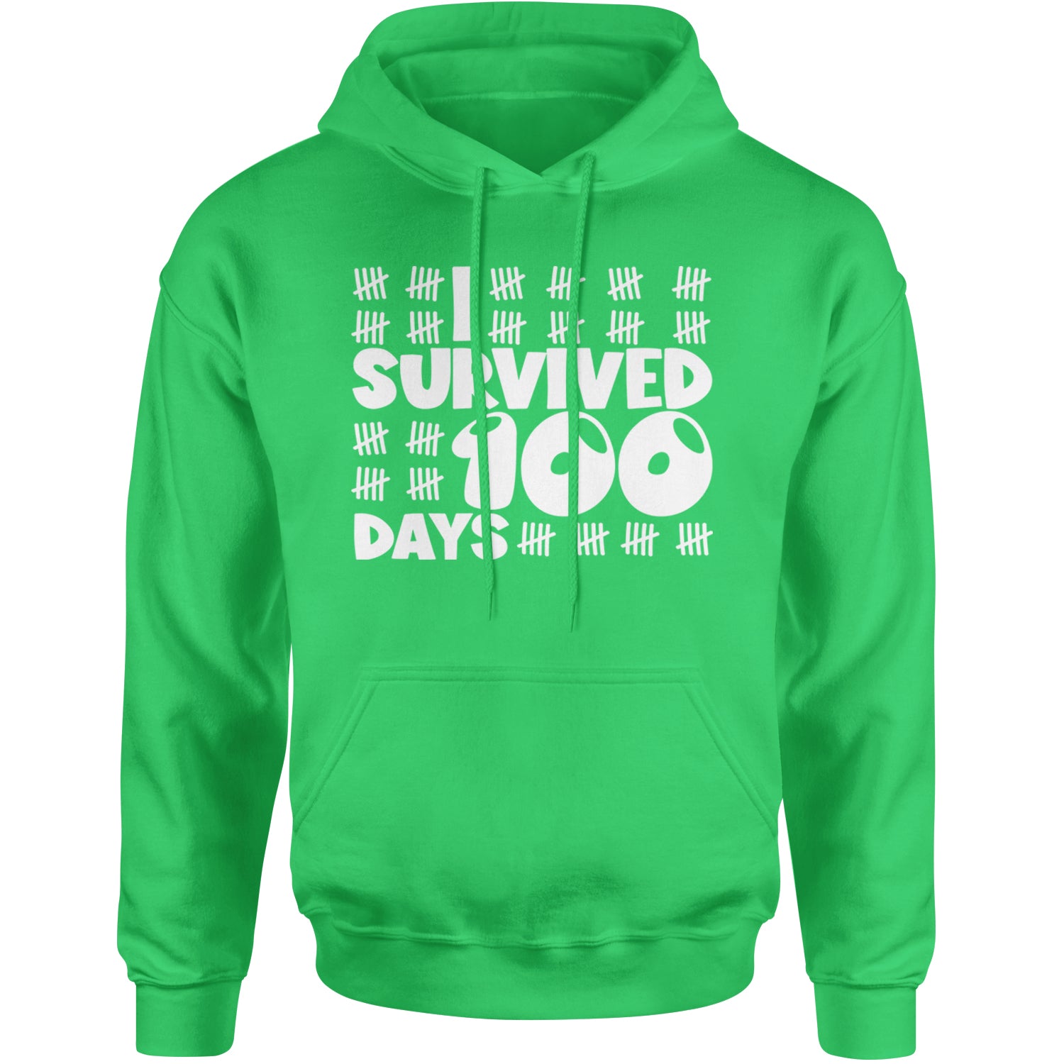 I Survived 100 Days Tally Marks Adult Hoodie Sweatshirt Kelly Green