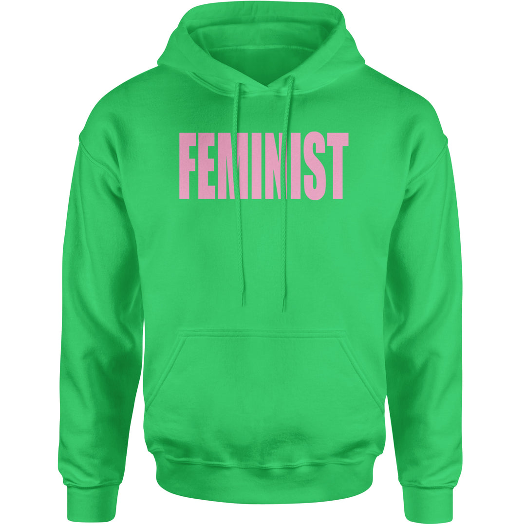 Feminist (Pink Print) Adult Hoodie Sweatshirt Kelly Green