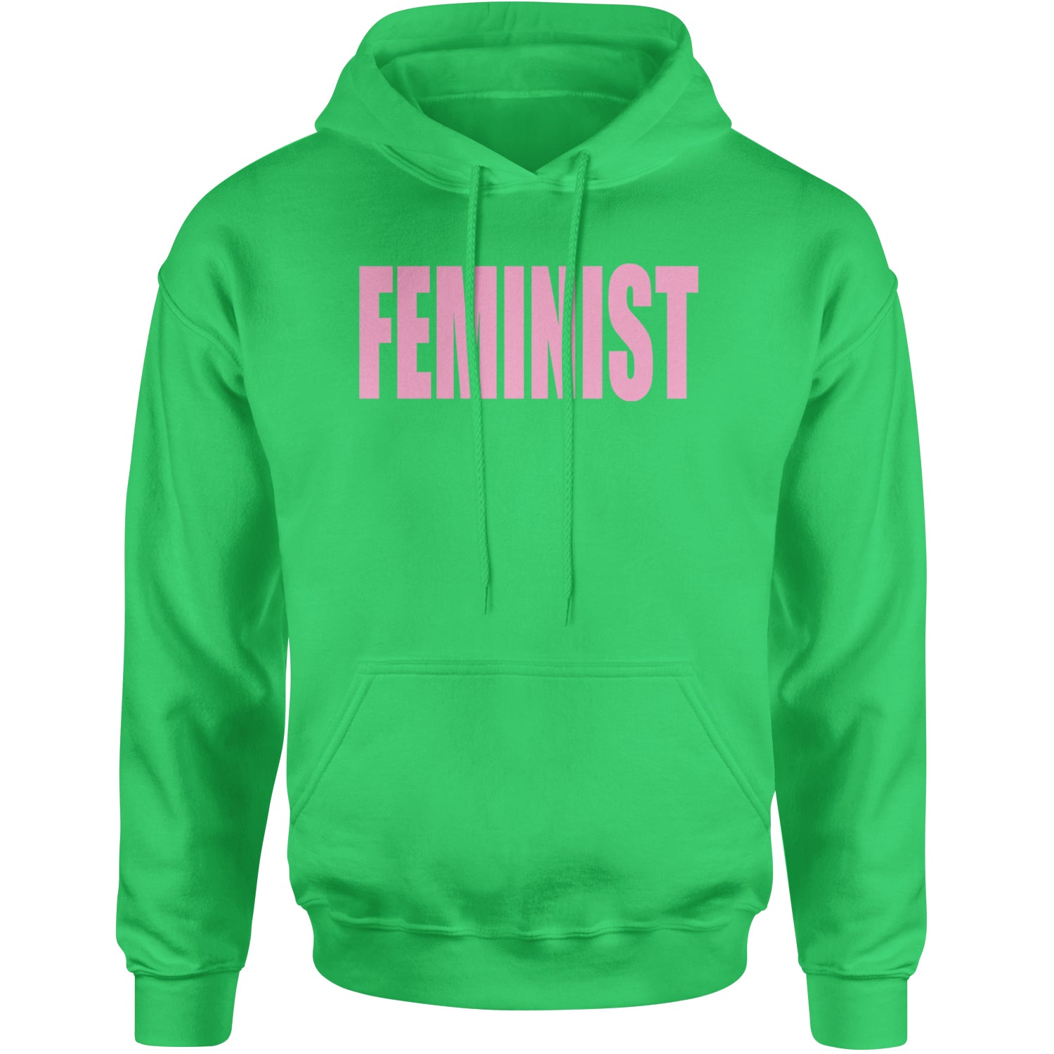 Feminist (Pink Print) Adult Hoodie Sweatshirt Kelly Green