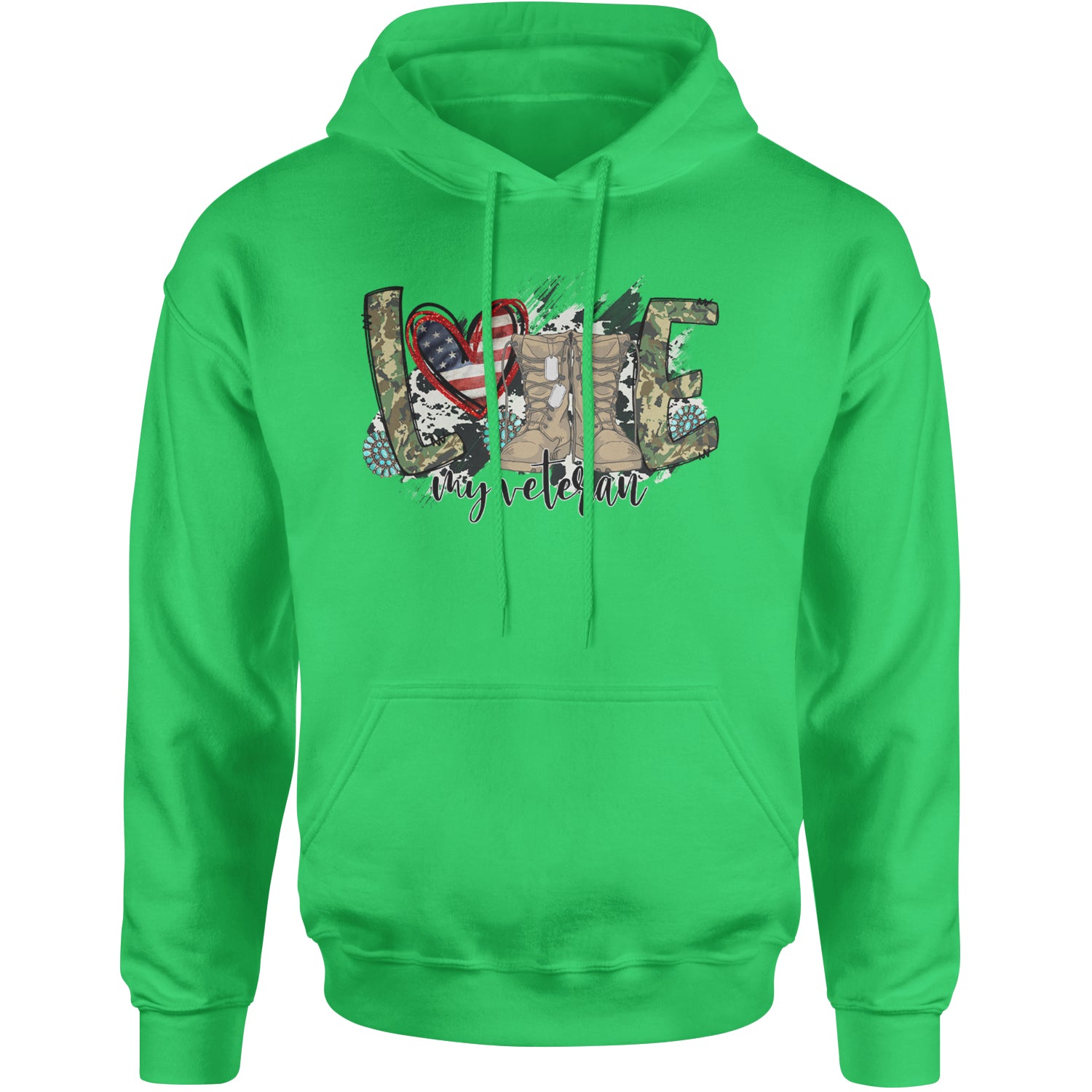 Love My Veteran Honor Veterans Day Adult Hoodie Sweatshirt Kelly Green