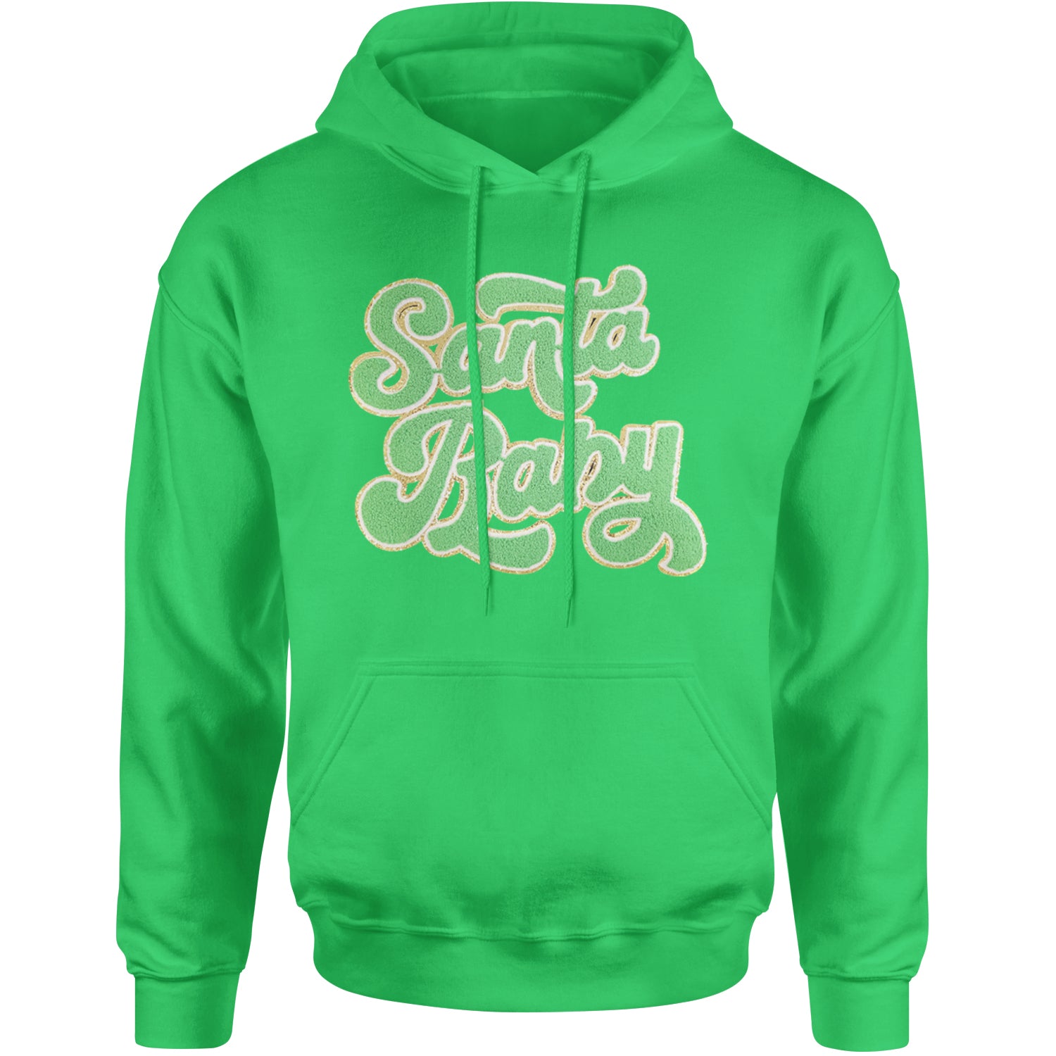 Green Santa Baby Chenille Patch Adult Hoodie Sweatshirt Kelly Green