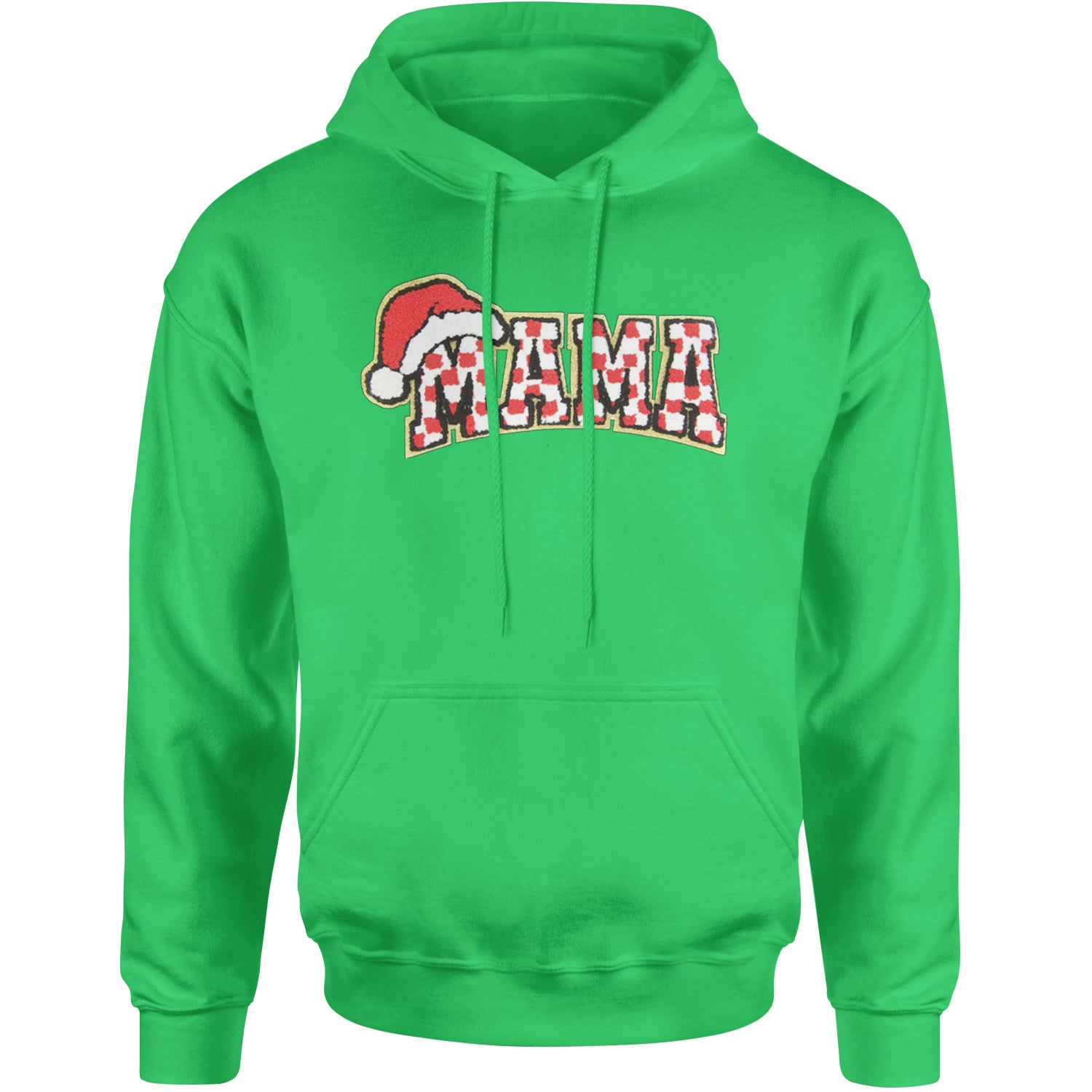 Mama Santa Hat Chenille Patch Adult Hoodie Sweatshirt Kelly Green