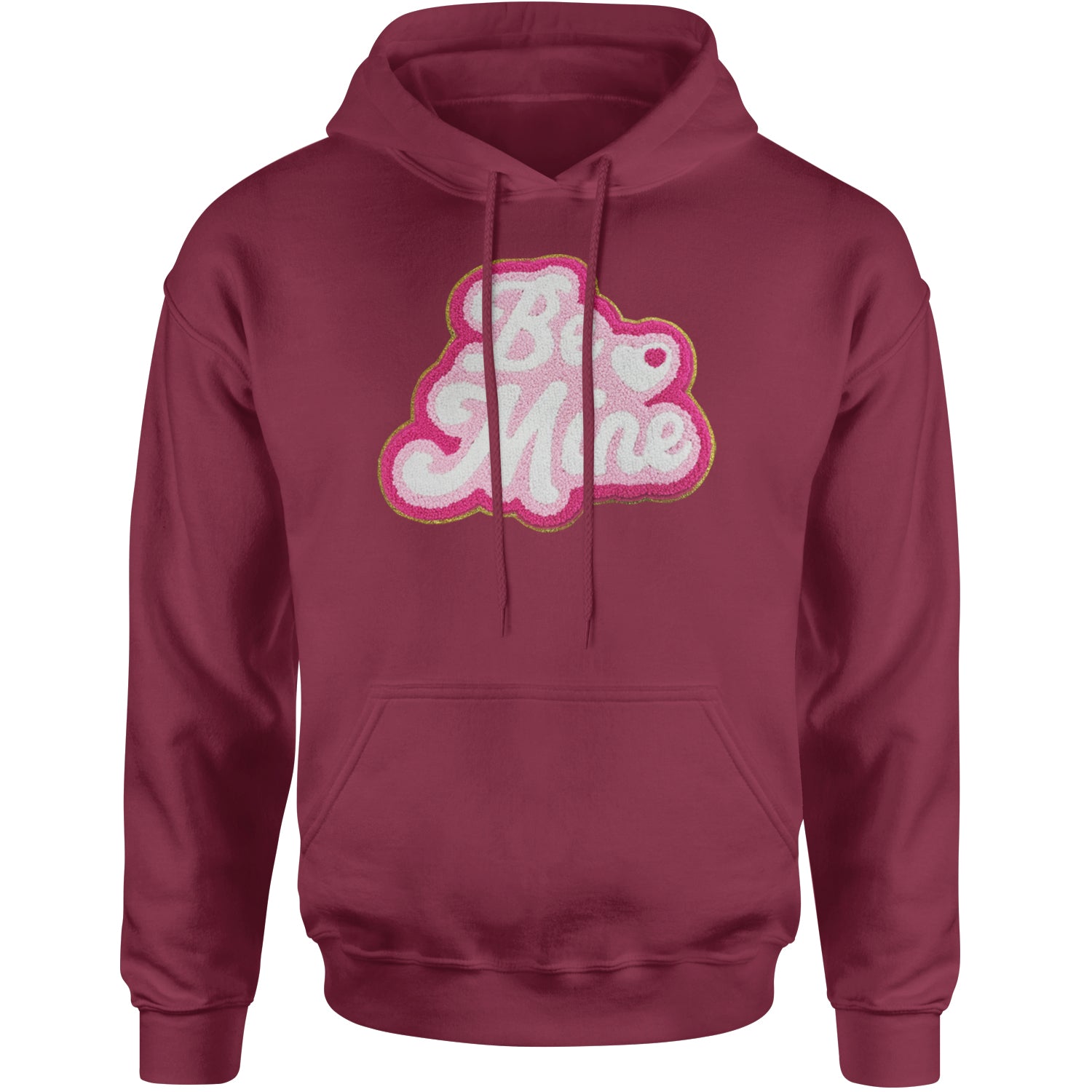 Be Mine Chenille Patch Valentines Days Adult Hoodie Sweatshirt Maroon