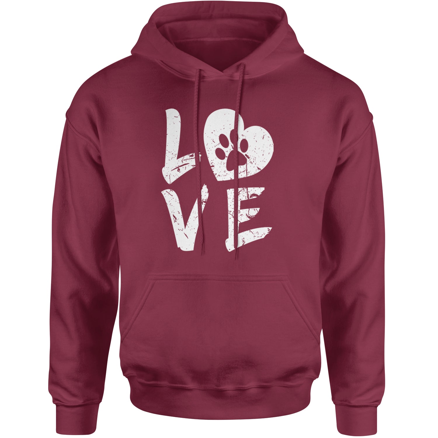 I Love My Dog Paw Print  Adult Hoodie Sweatshirt Maroon