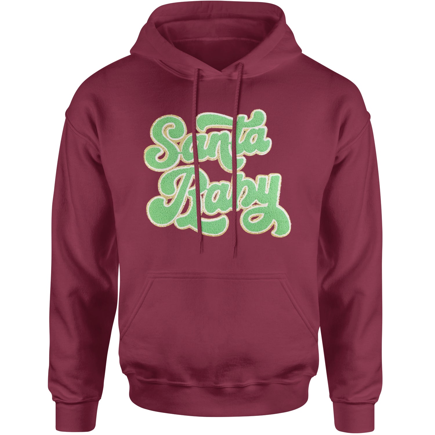 Green Santa Baby Chenille Patch Adult Hoodie Sweatshirt Maroon