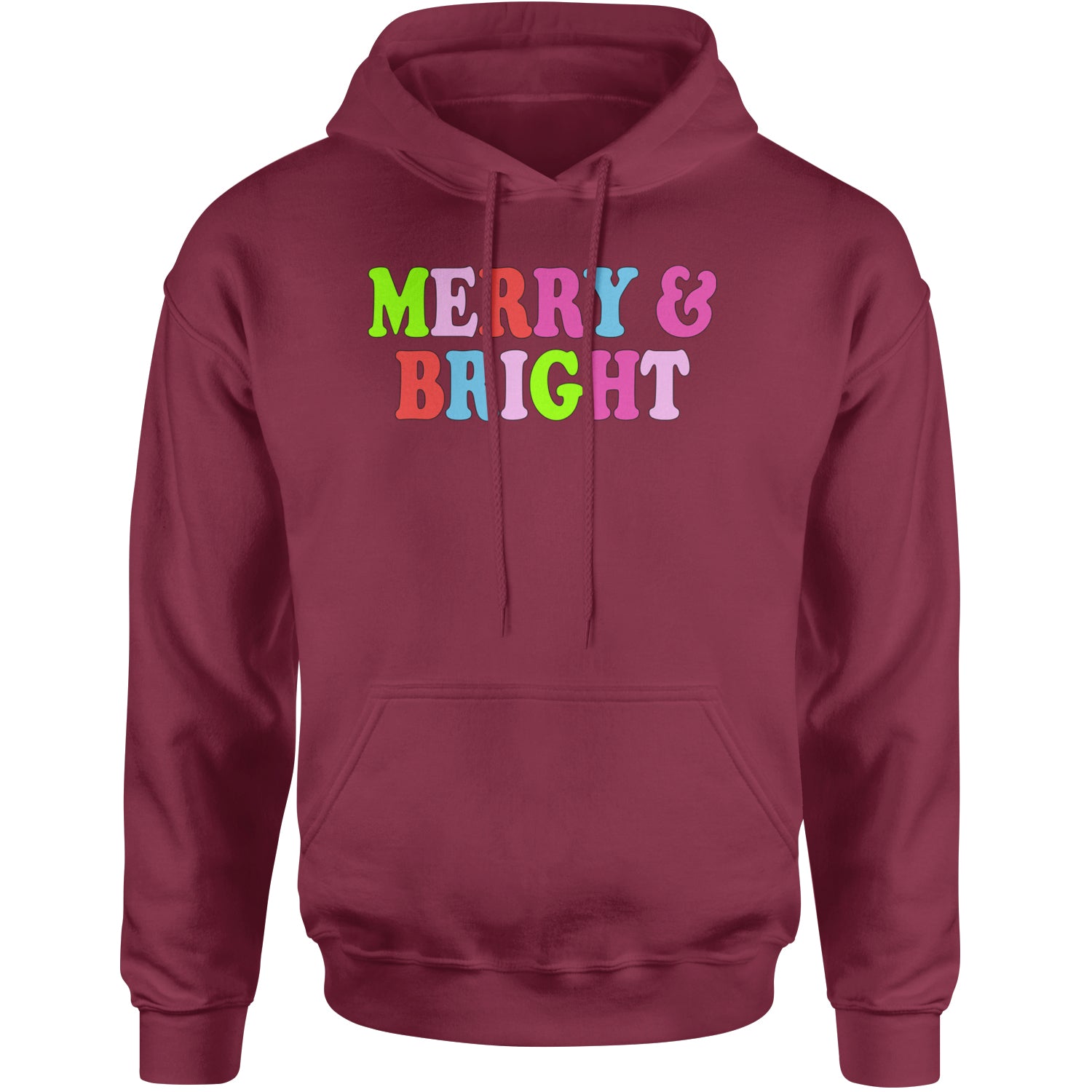 Merry and Bright Festive Christmas Holiday Adult Hoodie Sweatshirt Maroon