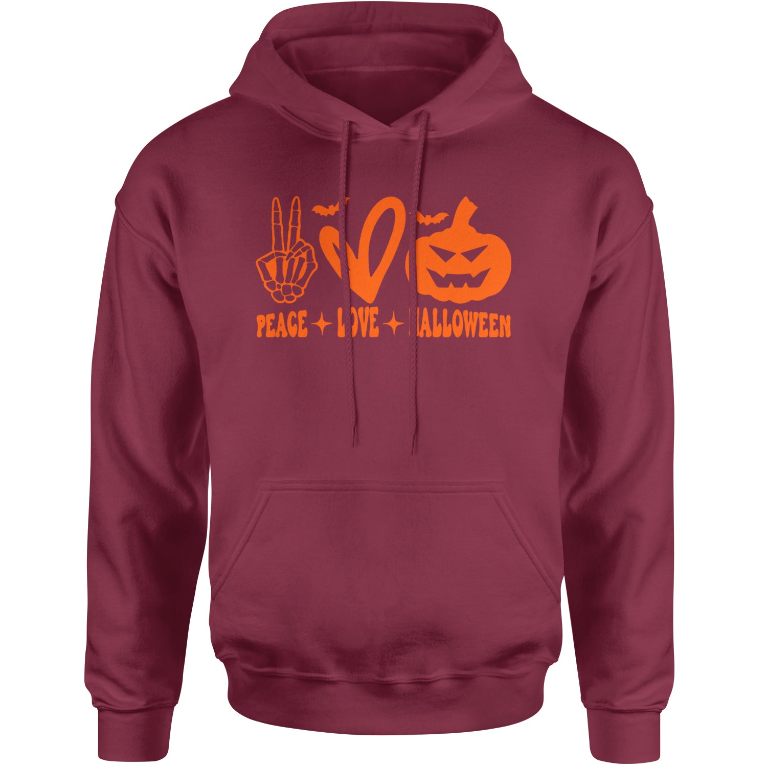 Peace, Love and Halloween Adult Hoodie Sweatshirt Maroon