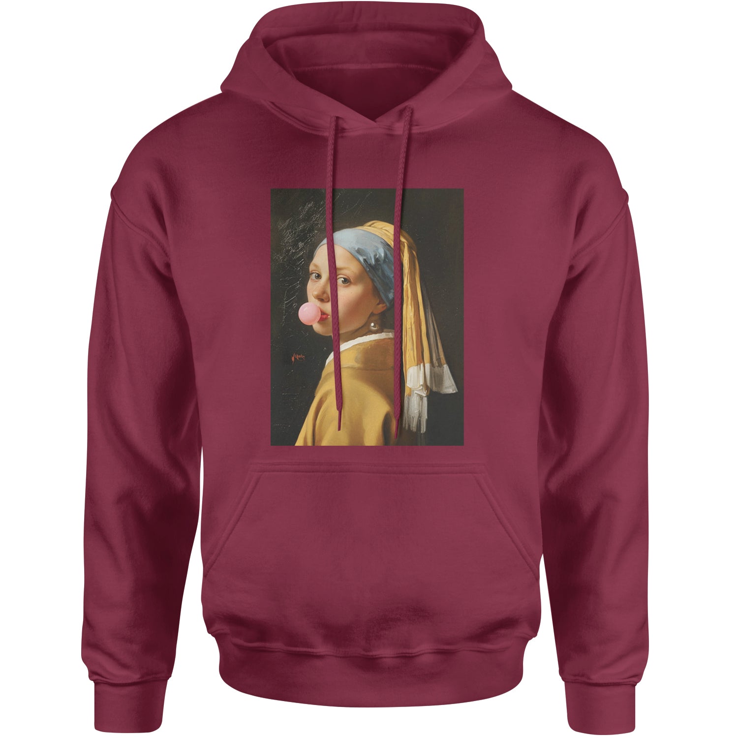 Girl with a Pearl Earring Bubble Gum Contemporary Art Adult Hoodie Sweatshirt Maroon