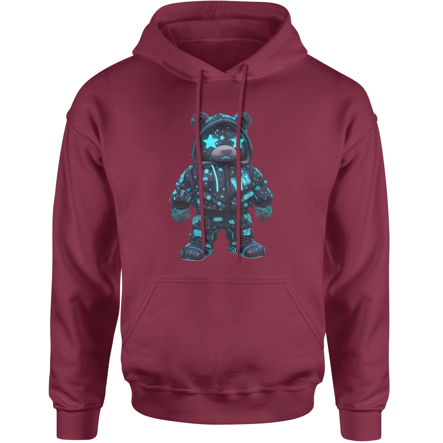 Starry Eyed Vaporwave Urban Graffiti Bear Adult Hoodie Sweatshirt Maroon