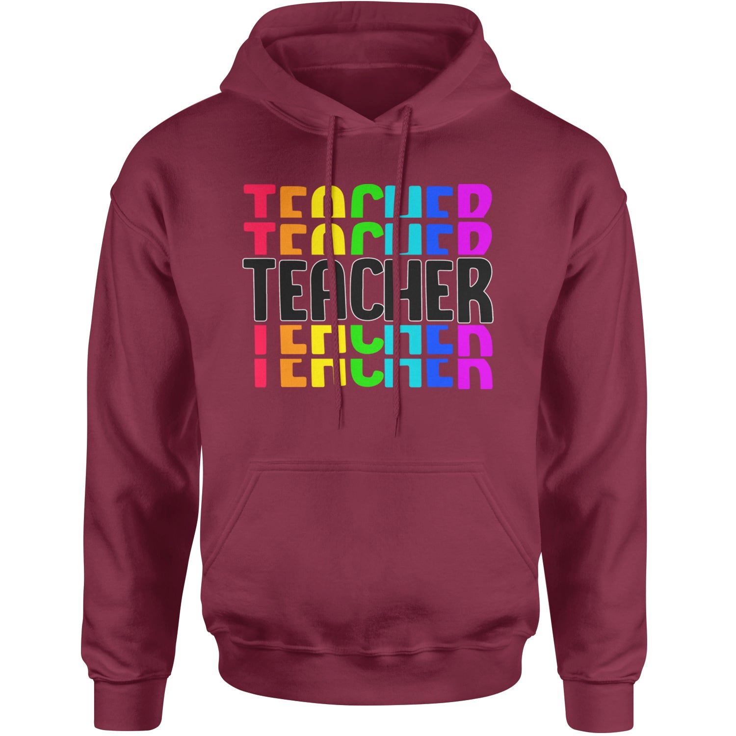 Teacher Repeated Rainbow Pattern Adult Hoodie Sweatshirt Maroon