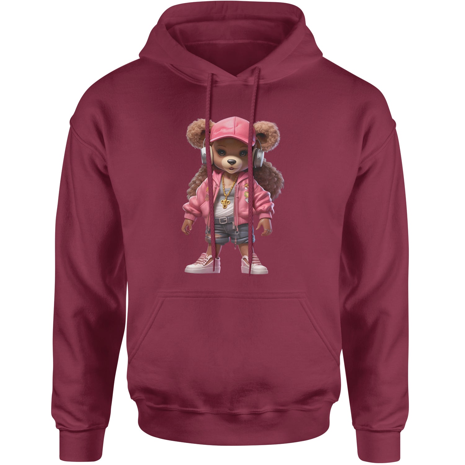 Pink Female Urban Graffiti Bear Adult Hoodie Sweatshirt Maroon