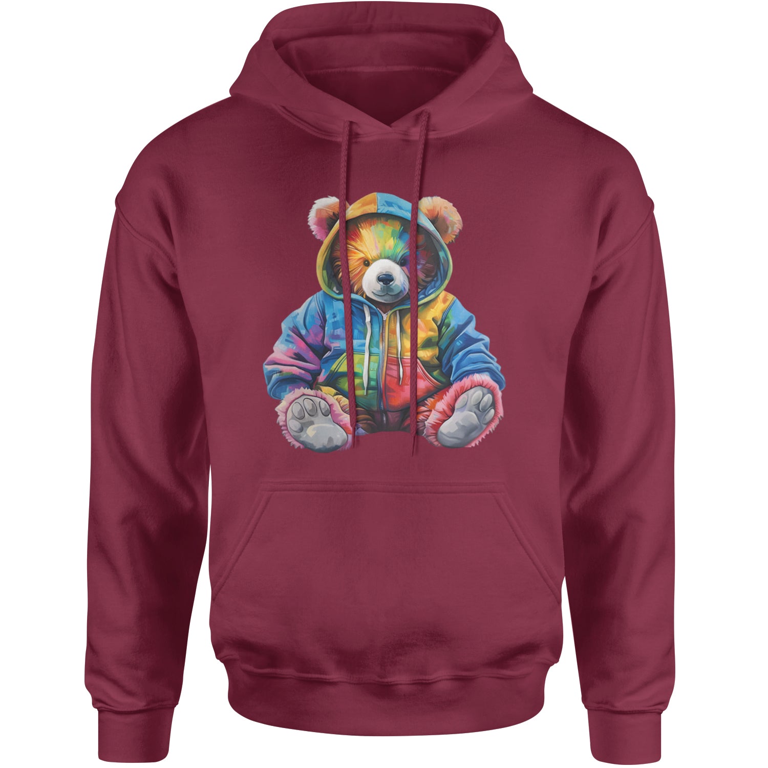 Rainbow Streetwear Urban Graffiti Bear Adult Hoodie Sweatshirt Maroon