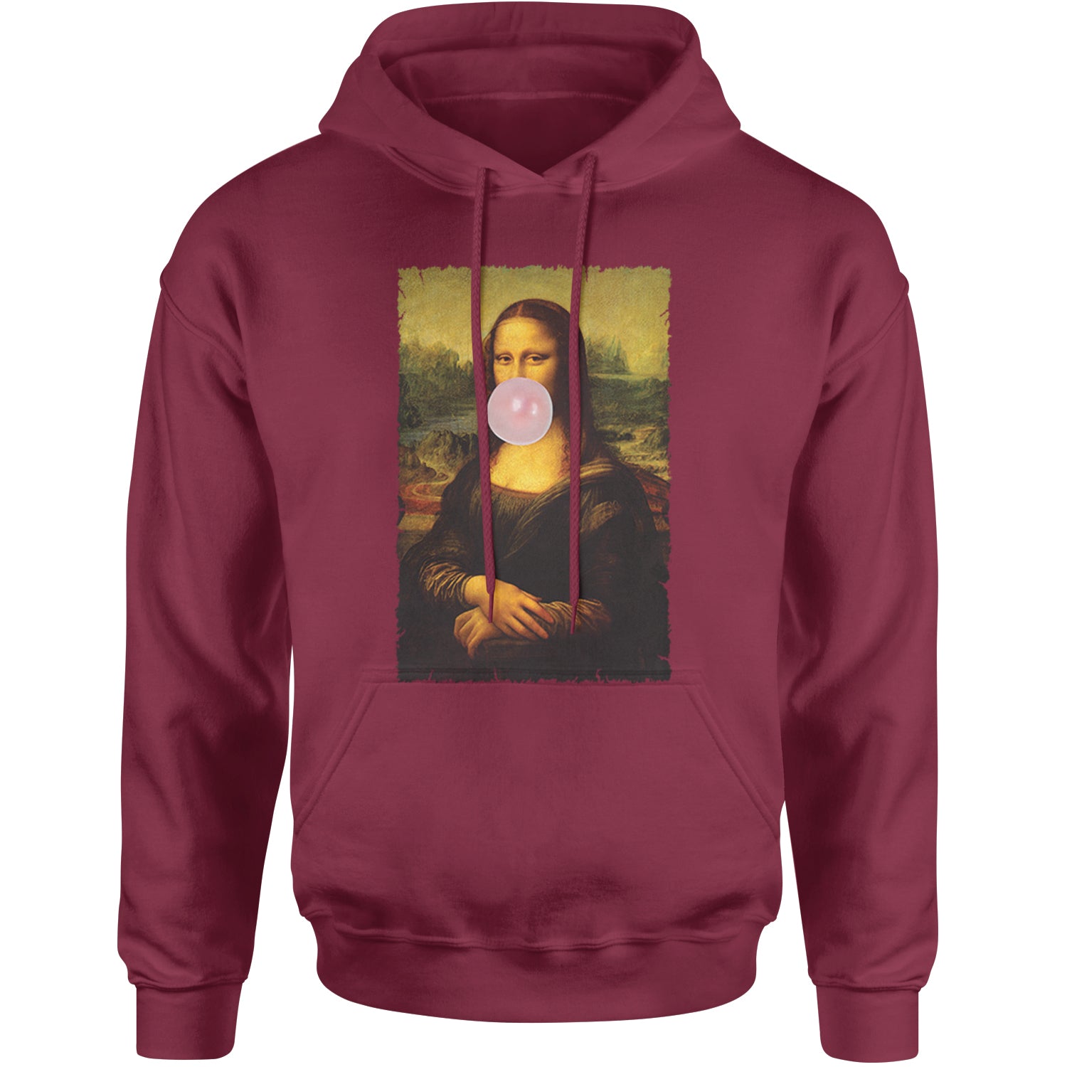 Mona Lisa Smile Pink Bubble Gum Da Vinci Icon Adult Hoodie Sweatshirt Maroon