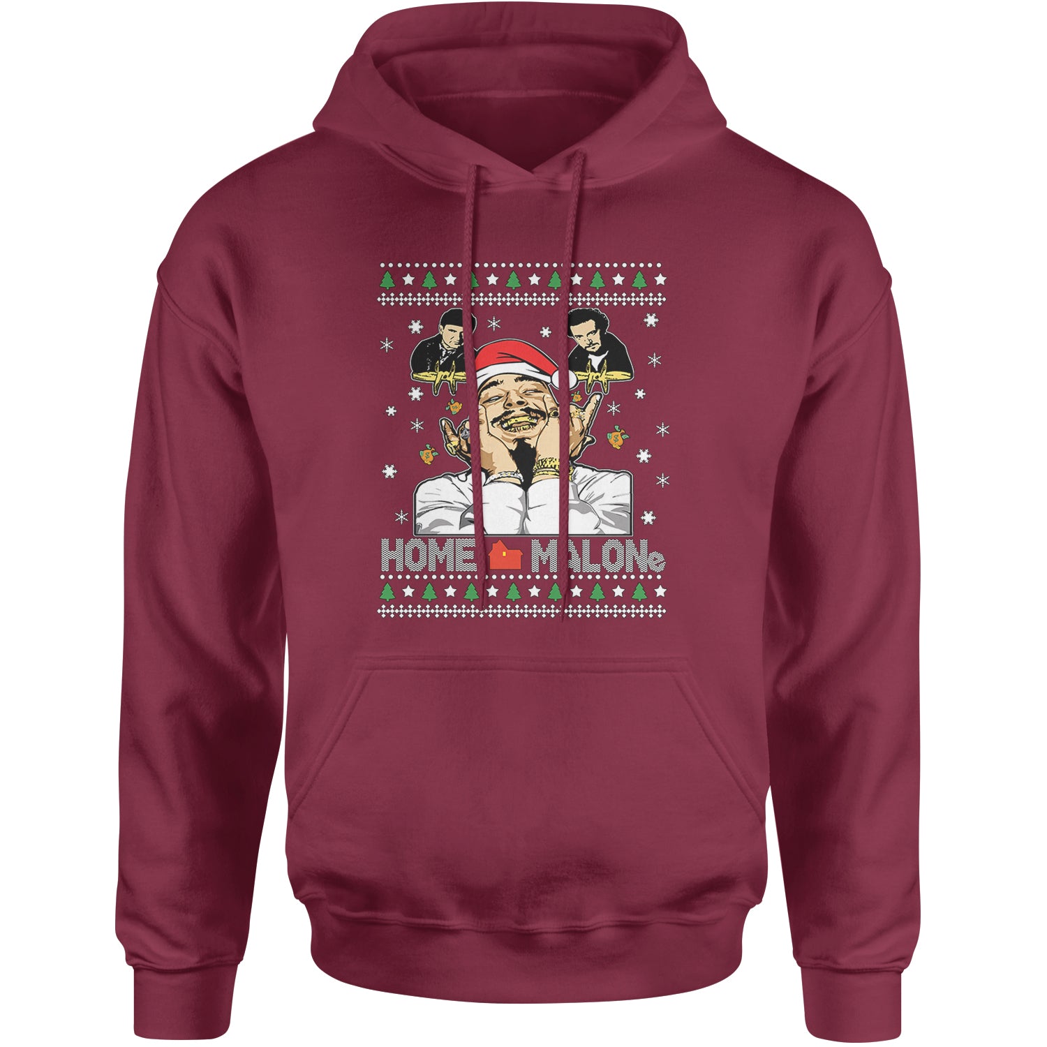 Home Malone Ugly Christmas Adult Hoodie Sweatshirt Maroon