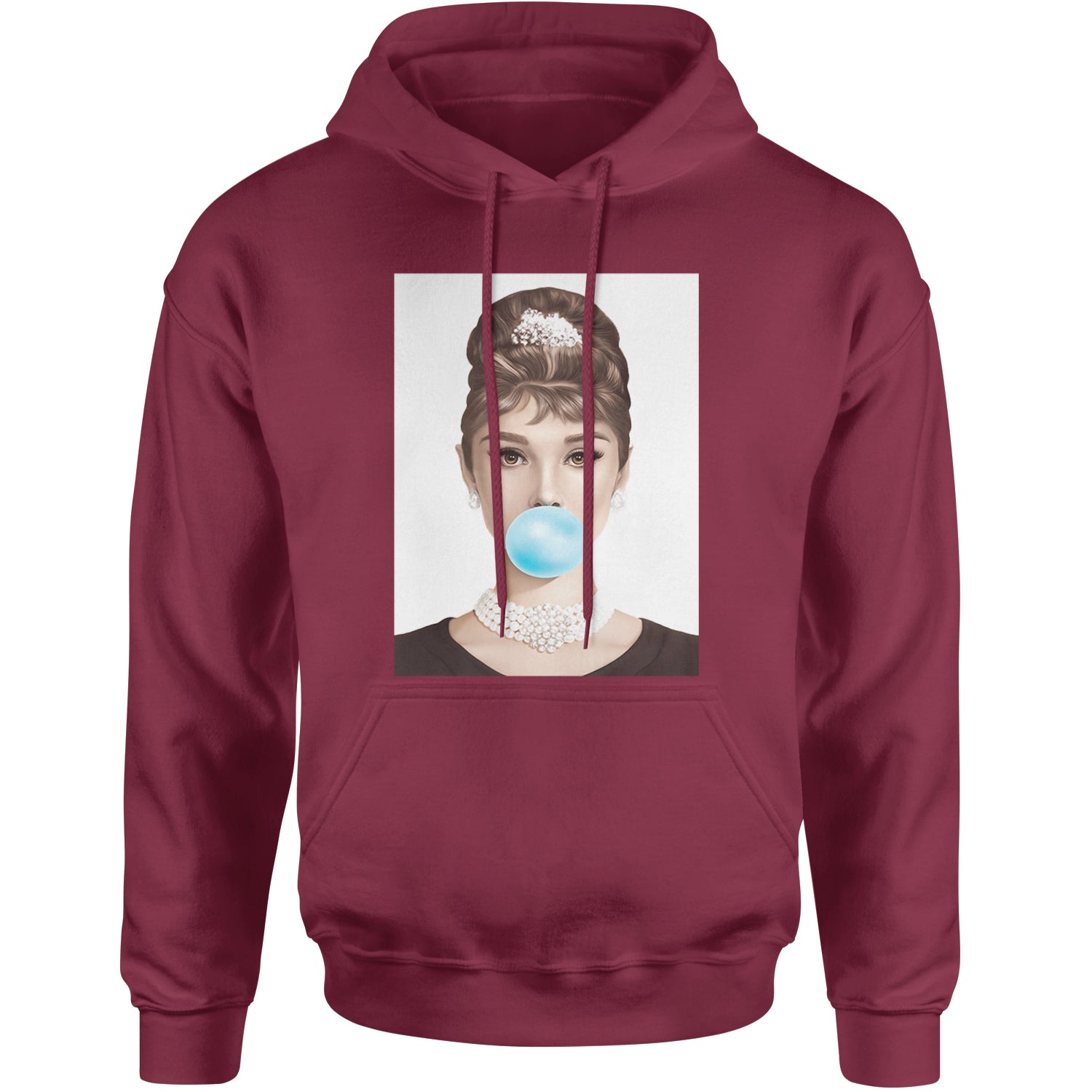 Audrey Hepburn Chewing Bubble Gum American Icon Adult Hoodie Sweatshirt Maroon