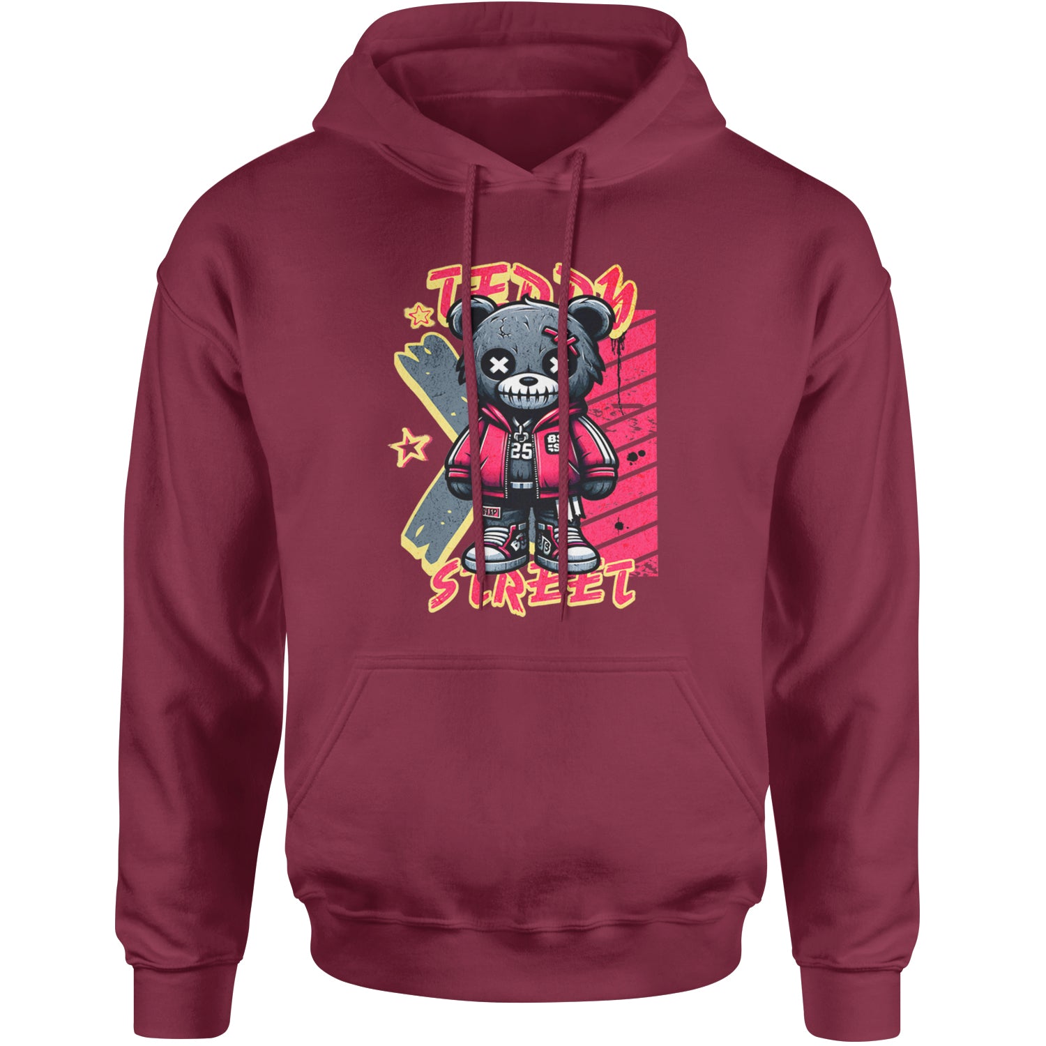 Teddy Attitude Urban Graffiti Bear Adult Hoodie Sweatshirt Maroon