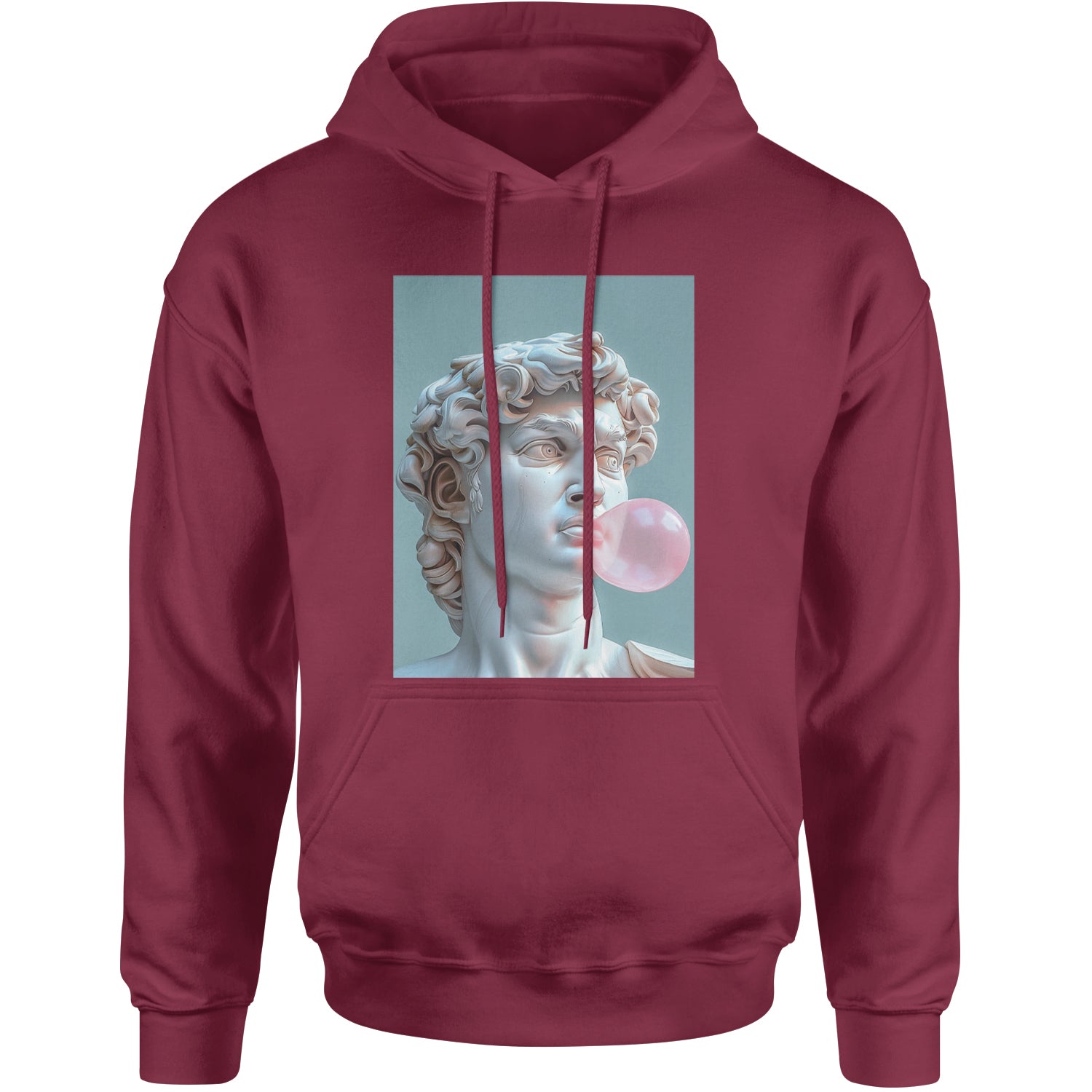 Michelangelo's David with Bubble Gum Contemporary Statue Art Adult Hoodie Sweatshirt Maroon