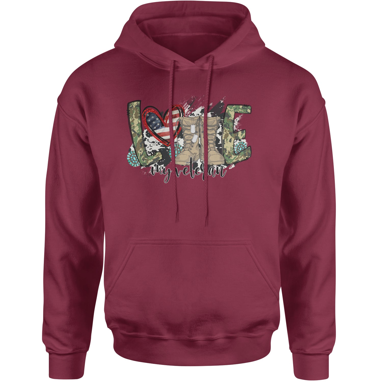 Love My Veteran Honor Veterans Day Adult Hoodie Sweatshirt Maroon