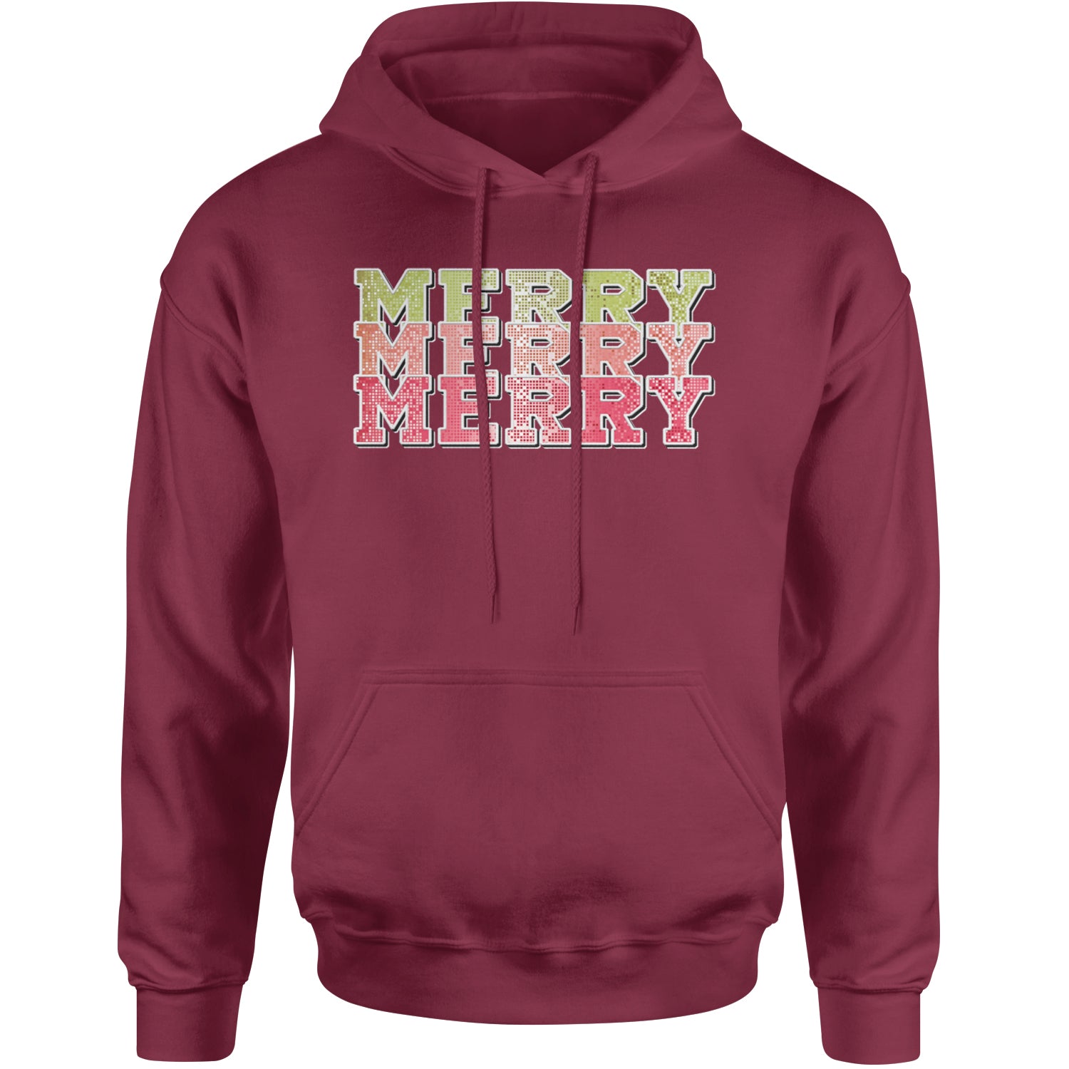 Merry Merry Merry Faux Sequins Adult Hoodie Sweatshirt Maroon