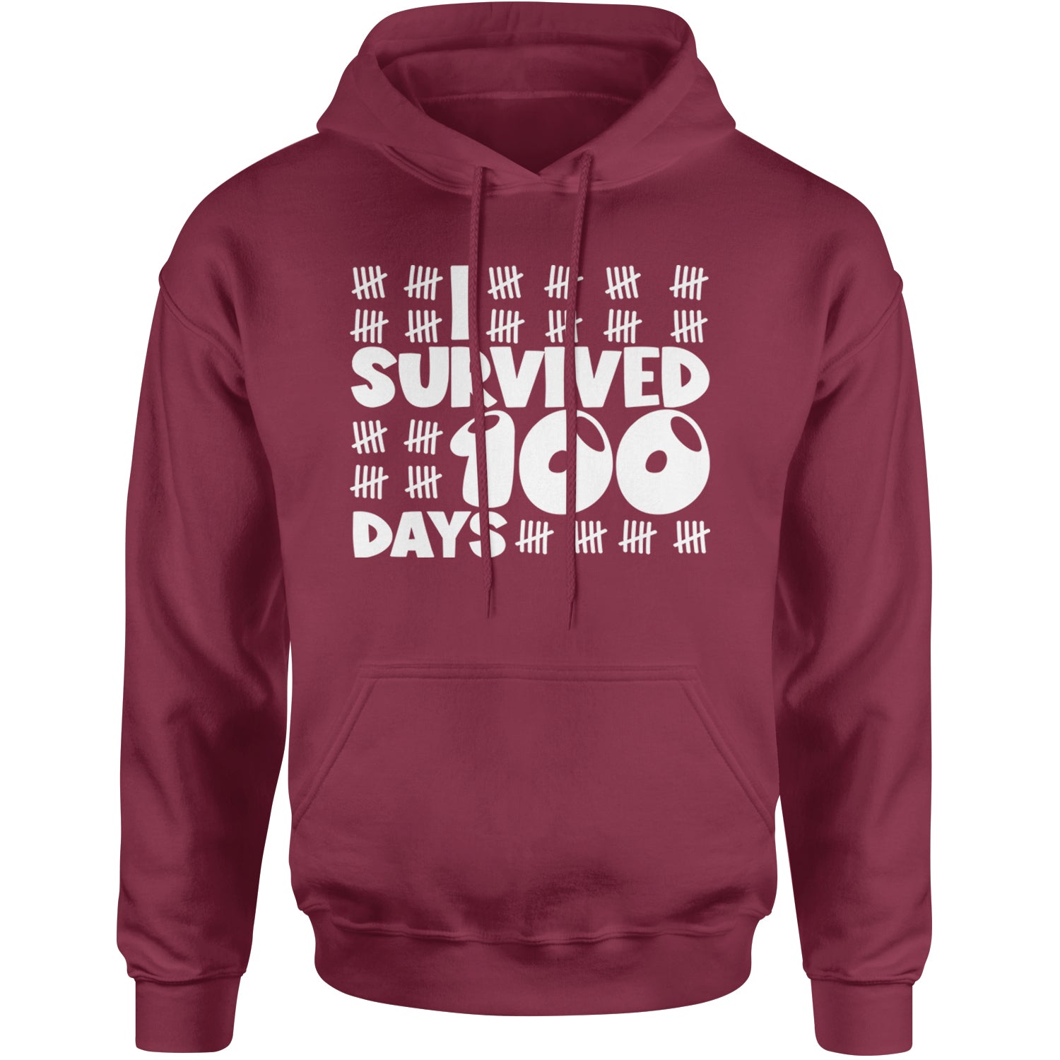 I Survived 100 Days Tally Marks Adult Hoodie Sweatshirt Maroon